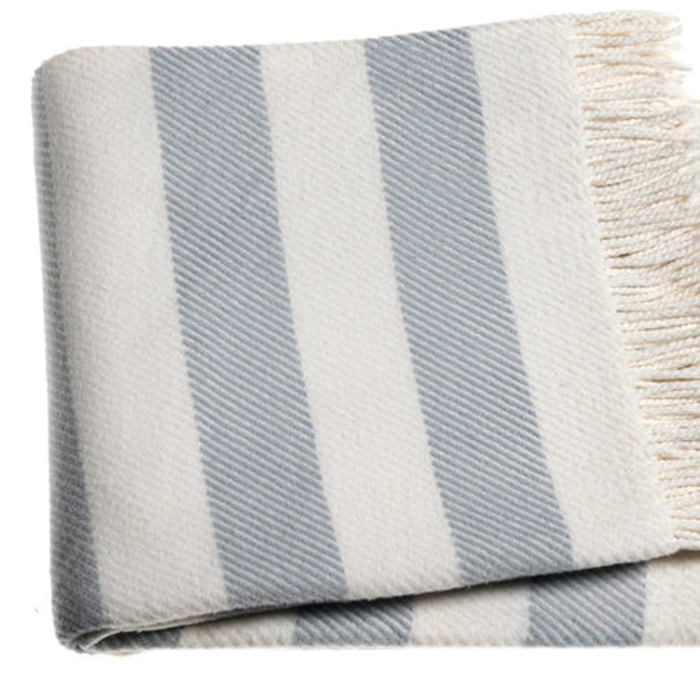 Soft Cotton Acrylic Blend Cream and Sky Blue Striped Fringe Throw Blanket - Cozy Couch Cover for Living Room, Bedroom & Outdoor Use