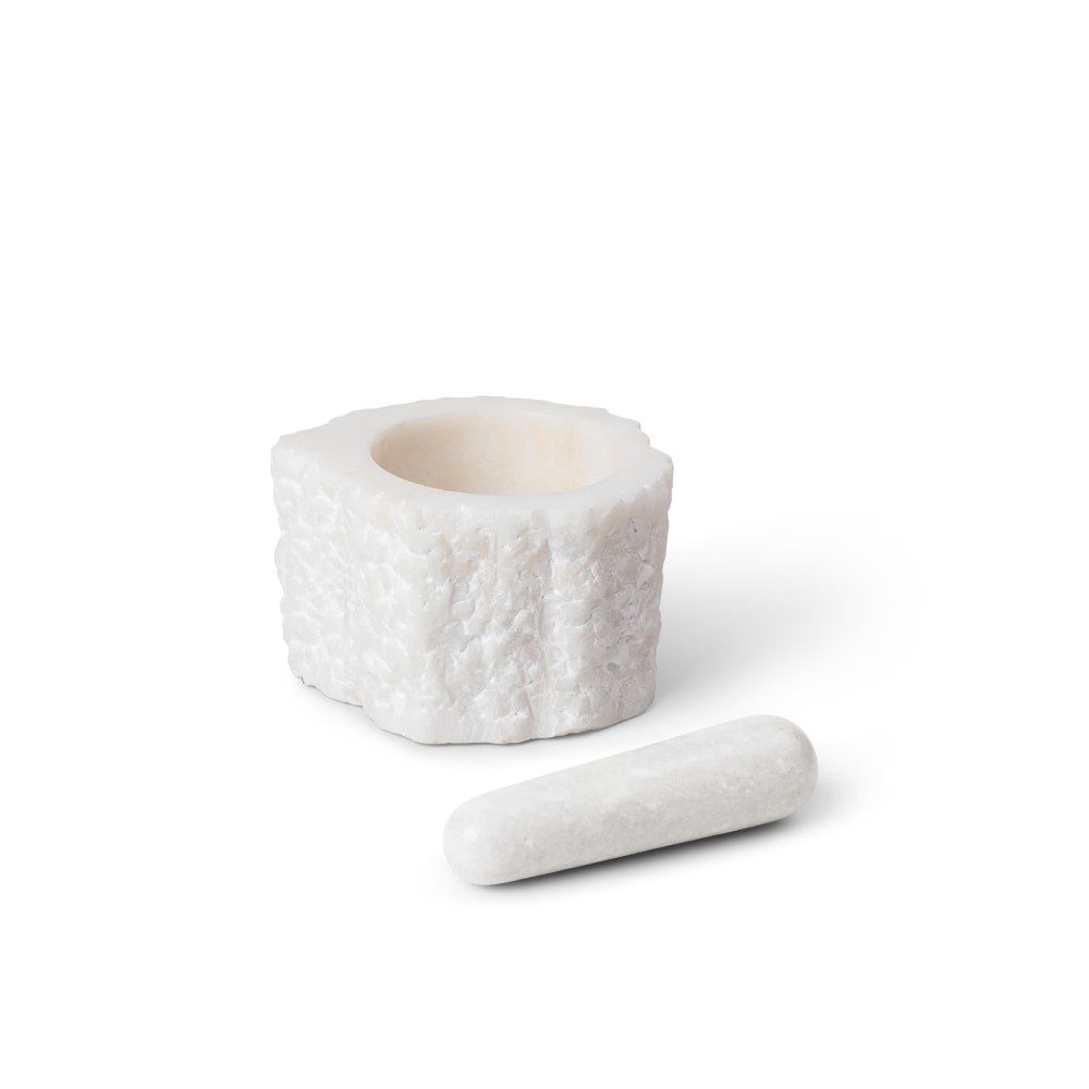FERM LIVING Petra Quartz Mortar and Pestle Set - White - Perfect for Grinding Spices, Herbs & Making Fresh Pesto in Your Kitchen