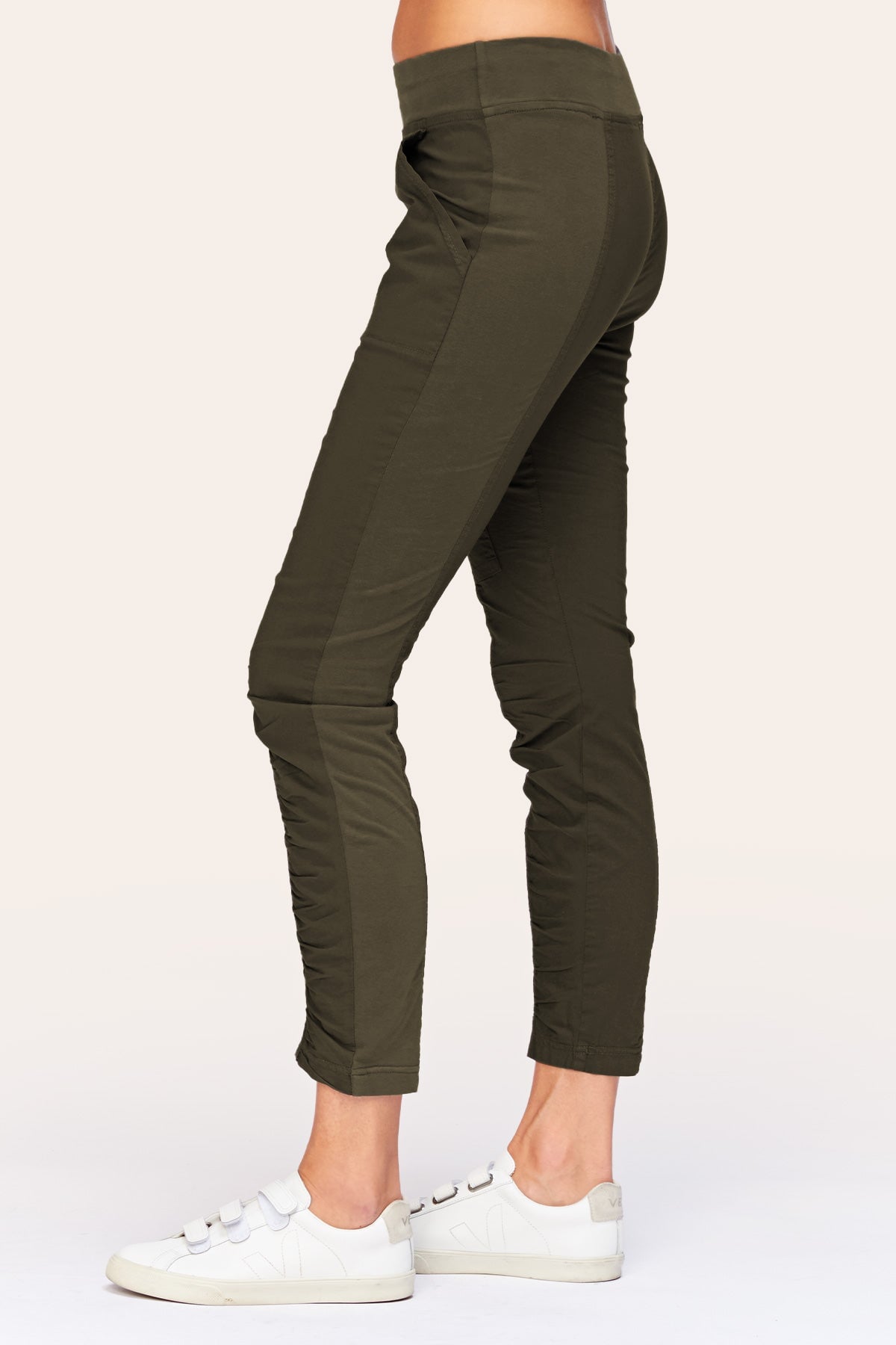 Malanda Women's Olive Green High Waisted Pants - Comfortable Stretchy Trousers for Work, Office & Casual Wear