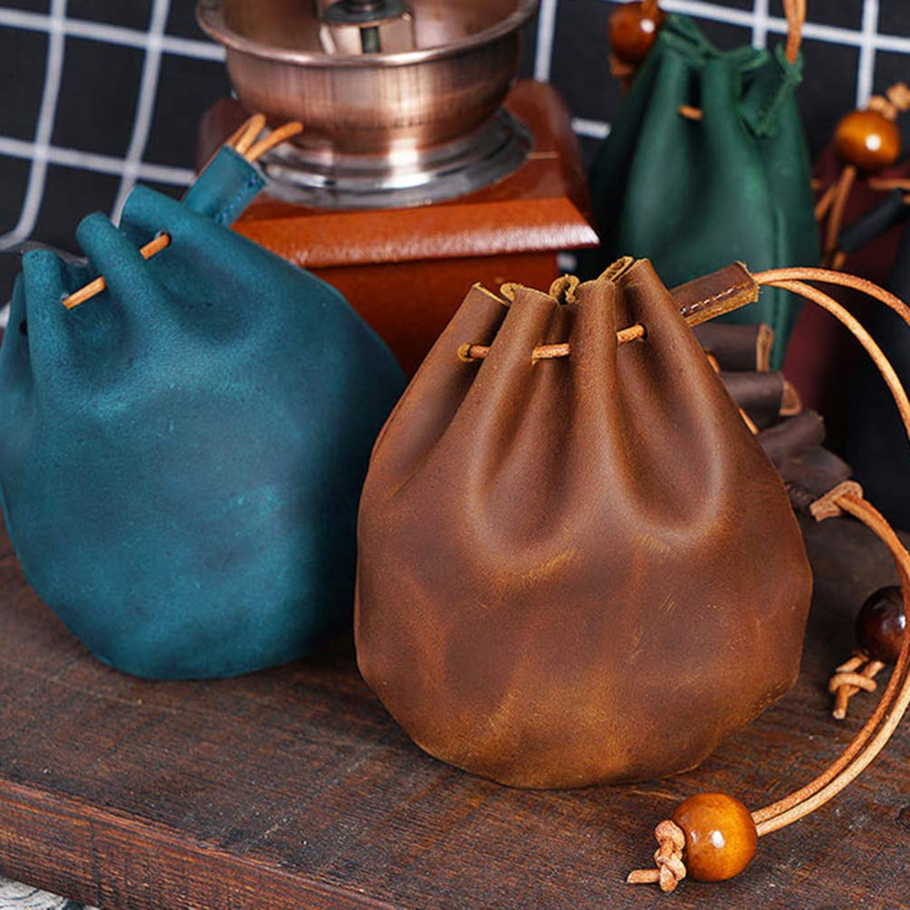 Renaissance Leather Drawstring Pouch - Medieval Style Coin Purse & Change Holder for Men & Women (Coffee Brown) - Perfect for Renaissance Fairs, LARP Events & Historical Reenactments