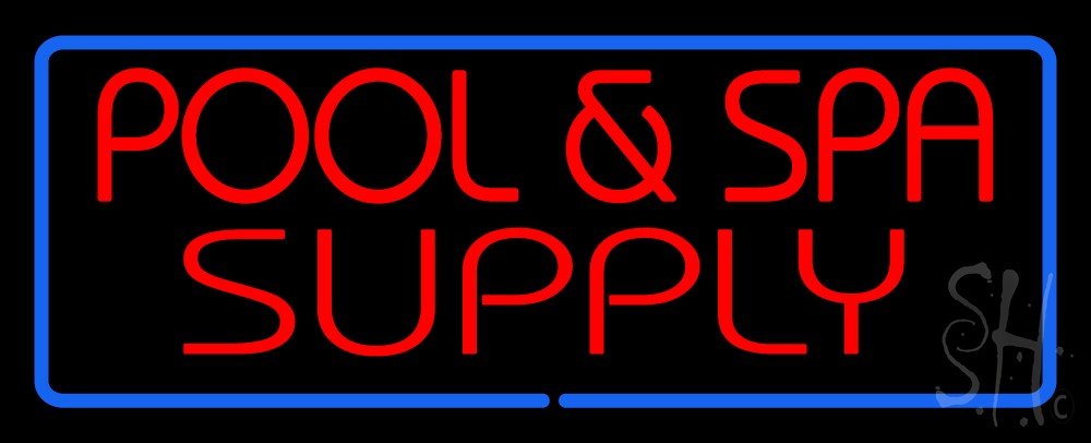 Red Pool and Spa Supply LED Neon Sign with Blue Border - 13x32 Inches, Black Acrylic Backing & Dimmer - Bright Indoor Neon Light for Spas, Storefronts, Bars, and Home Decor