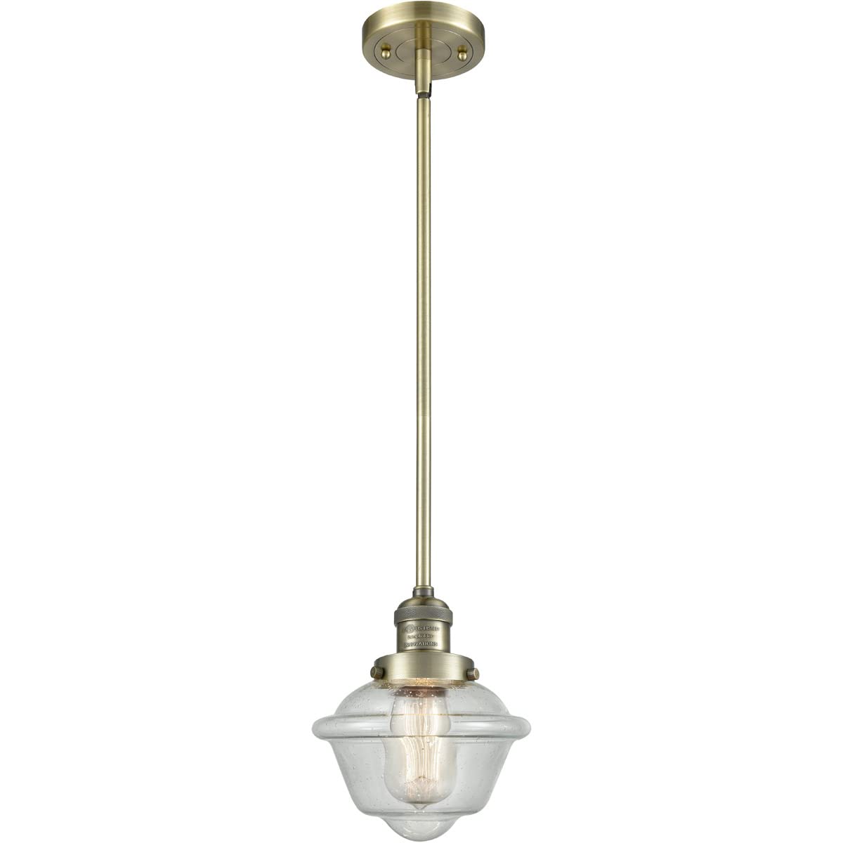 Vintage Dimmable LED Mini Pendant Light - Antique Brass Finish, 1-Light Hanging Fixture for Kitchen Island, Dining Room & Bar Counter | Energy Efficient Edison Bulb Compatible | Model 201S-AB-G534-LED