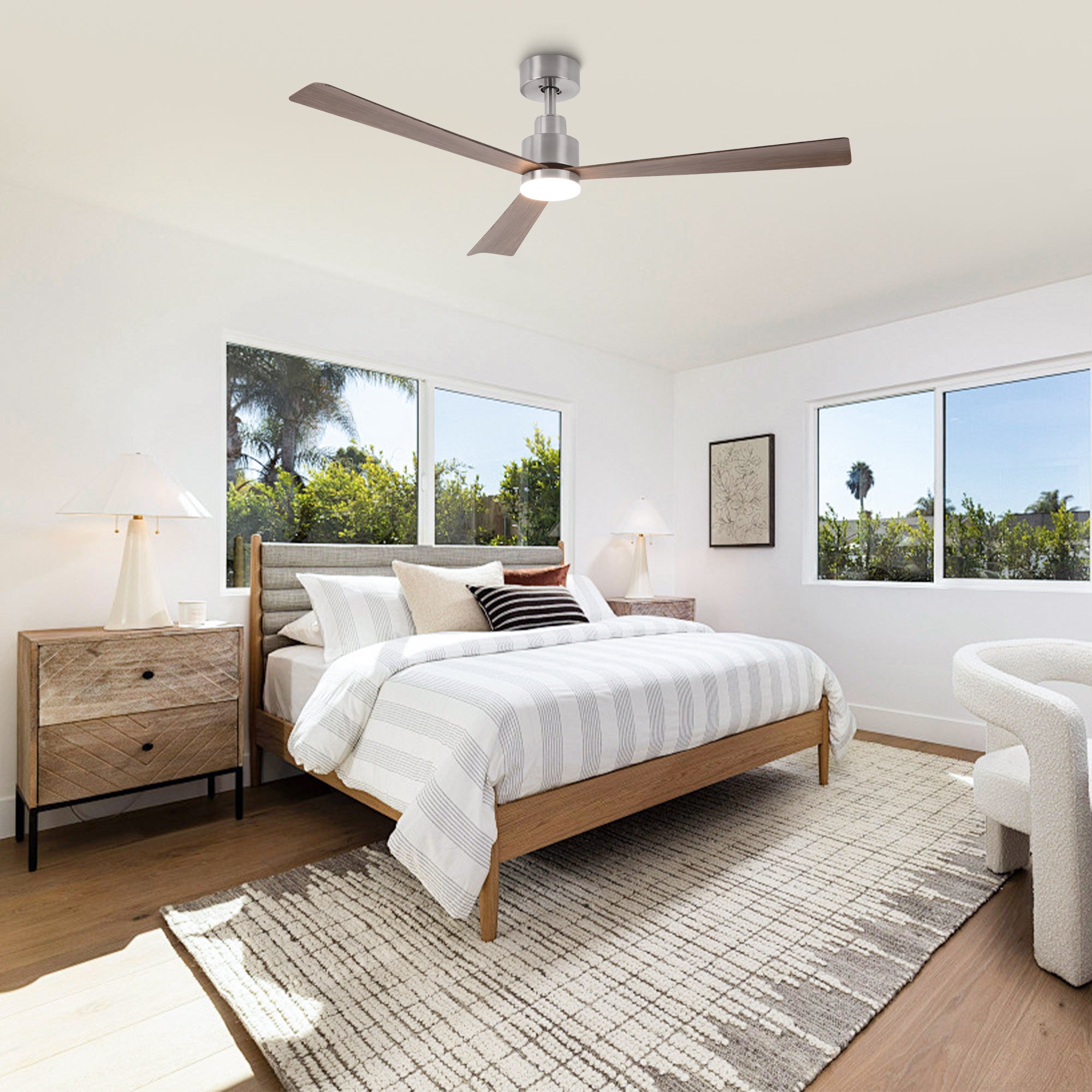 52 Inch Dinah Modern Ceiling Fan with Remote Control & LED Light - Perfect for Living Room, Bedroom, and Office Cooling