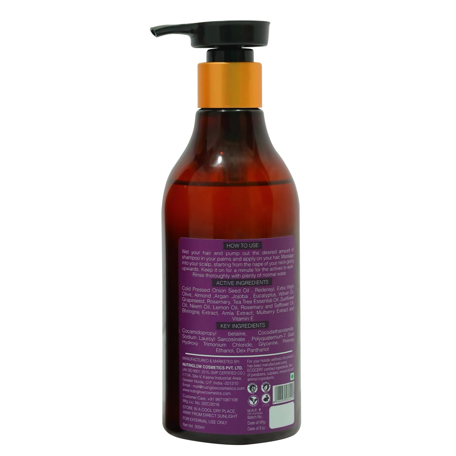 NutriGlow NATURAL'S Onion Hair Shampoo with Onion Seed Oil - Anti Dandruff & Hair Loss Treatment for Deep Nourishment & Shiny Hair (300ml) - Perfect for Daily Hair Care & Scalp Health