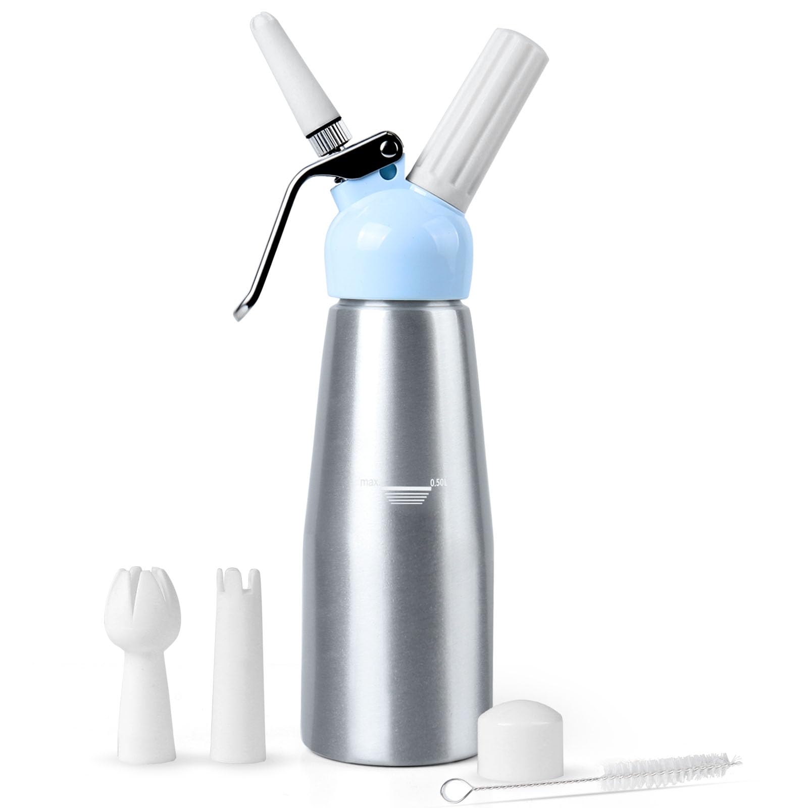 Professional Whipped Cream Dispenser Charger - 1 Pint (500ml) Aluminum Cream Maker with 3 Decorating Tips & Cleaning Brush - Perfect for Desserts, Coffee Toppings & Party Decorations