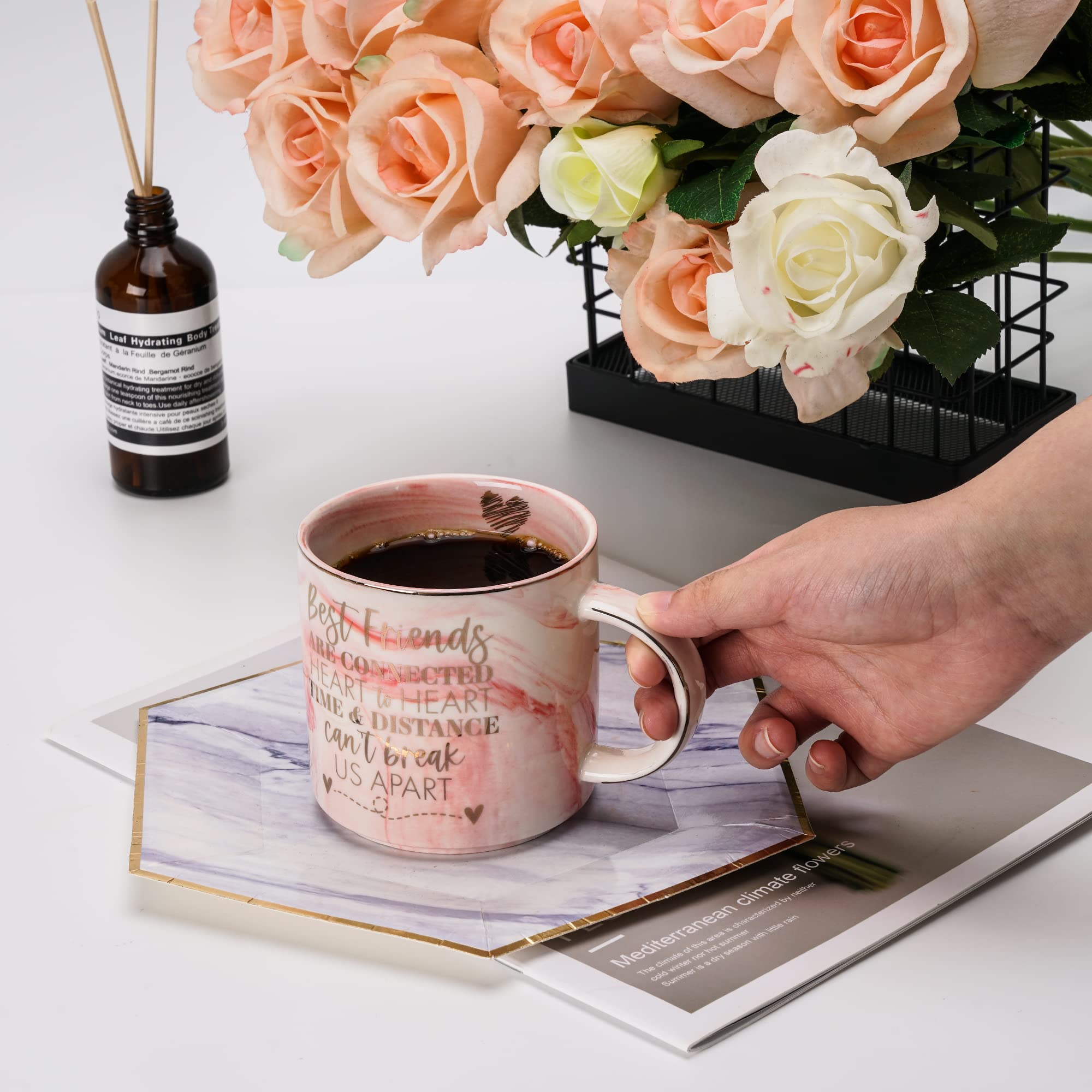 Best Friend Birthday Gifts for Women - Long Distance Friendship Gifts for BFF, Besties - Cute Pink Marble Mug, 11.5oz Coffee Cup - Perfect for Christmas, Anniversaries, and Daily Coffee Moments