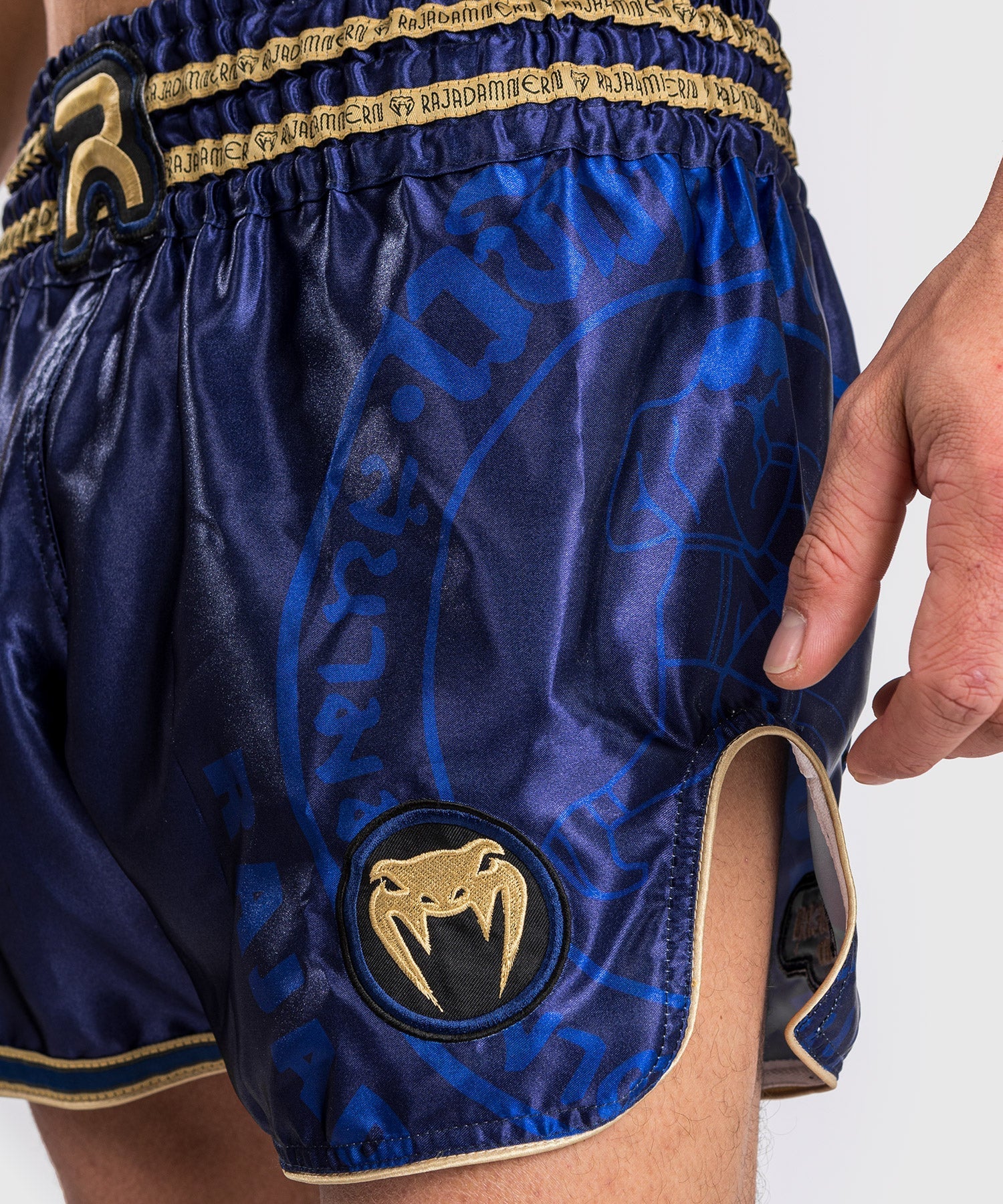 RAJADAMNERN x Venum Muay Thai Shorts - Navy Blue MMA & Kickboxing Training Shorts for Men | Perfect for Muay Thai, Boxing & Martial Arts Practice