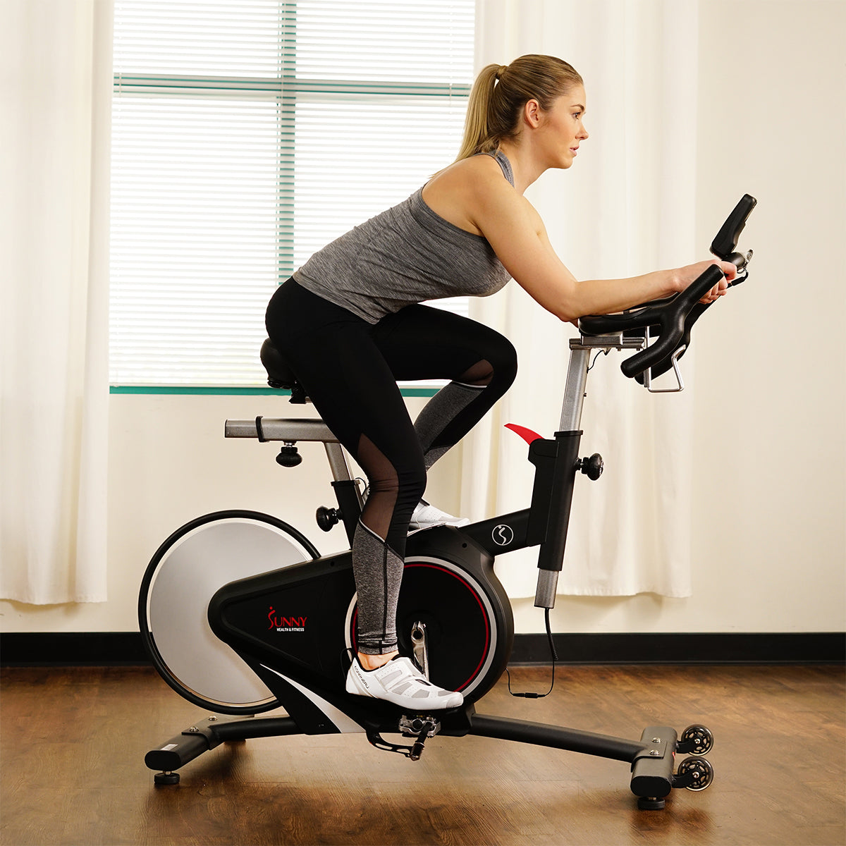 Magnetic Rear Belt Drive Stationary Exercise Bike with LCD Monitor & Cadence Sensor - 350 lbs Weight Capacity for Home Gym, Cardio Workout & Indoor Cycling Training
