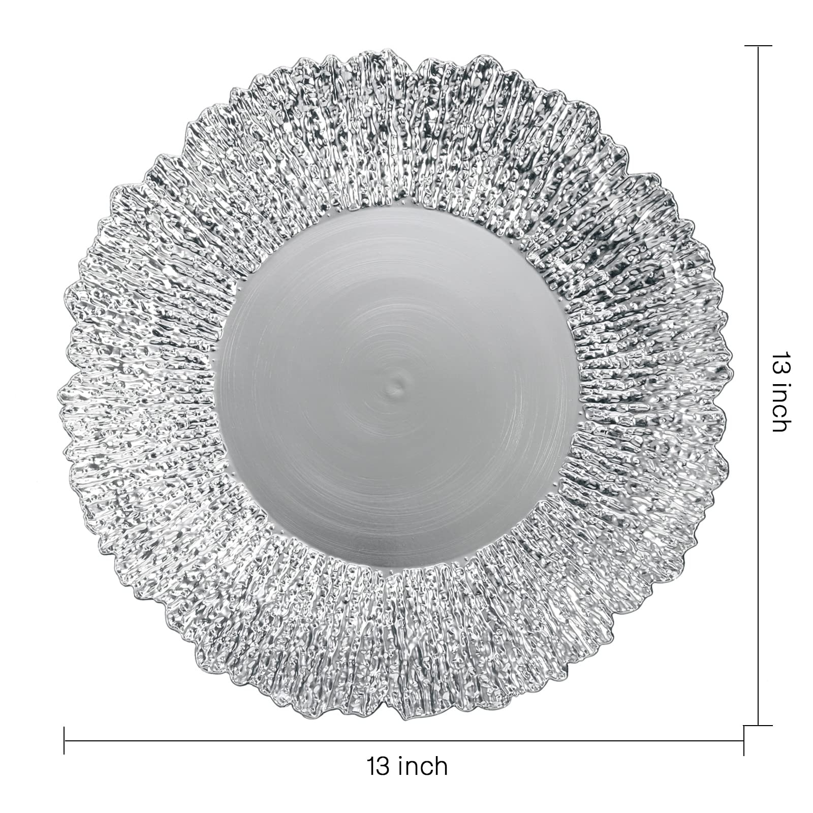 Coloch 12-Pack 13-Inch Silver Plastic Charger Plates – Reusable Round Shiny Decorative Serving Plates for Weddings, Parties, Catering & Restaurants | Elegant Dinnerware for Home Dining & Special Events