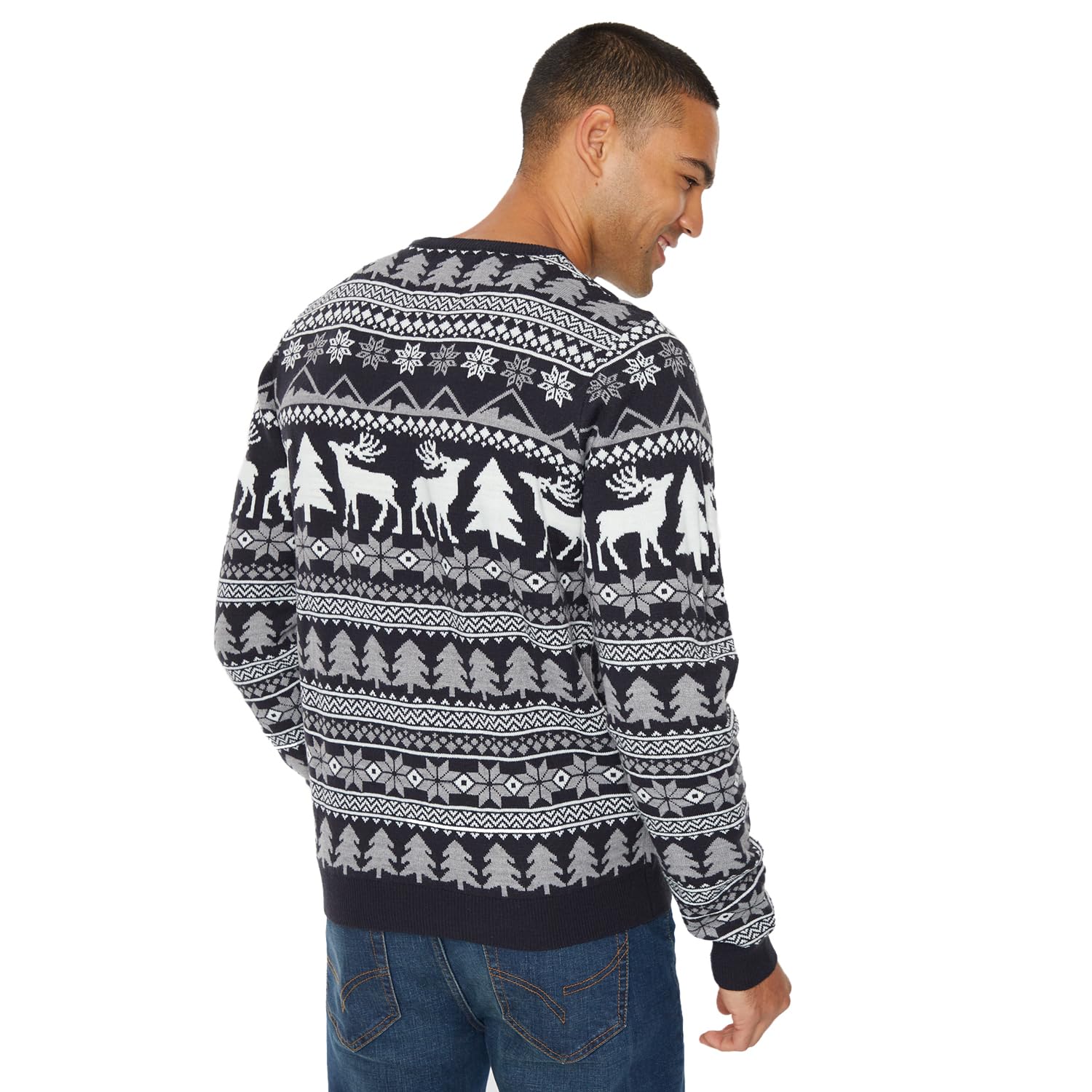 NOROZE Men's Christmas Sweater - Reindeer & Stag Nordic Polar Bear Holiday Knitwear, Festive Unisex Xmas Jumper for Parties & Family Gatherings