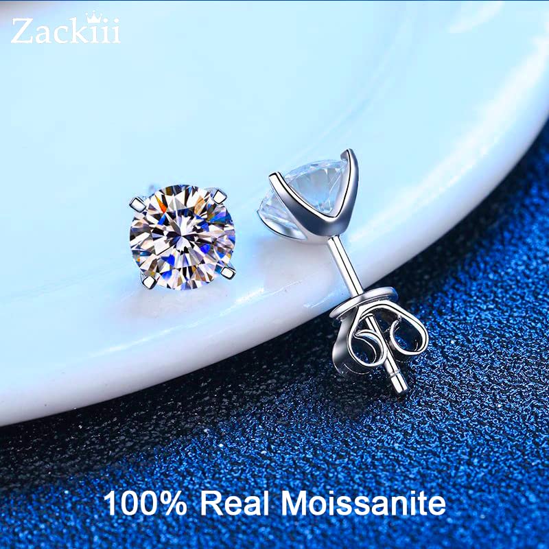 0.4-4 Carat Moissanite Stud Earrings for Women & Men - 925 Sterling Silver Solitaire Round Diamond Earrings - Hypoallergenic Fine Jewelry for Everyday Wear, Wedding & Special Occasions