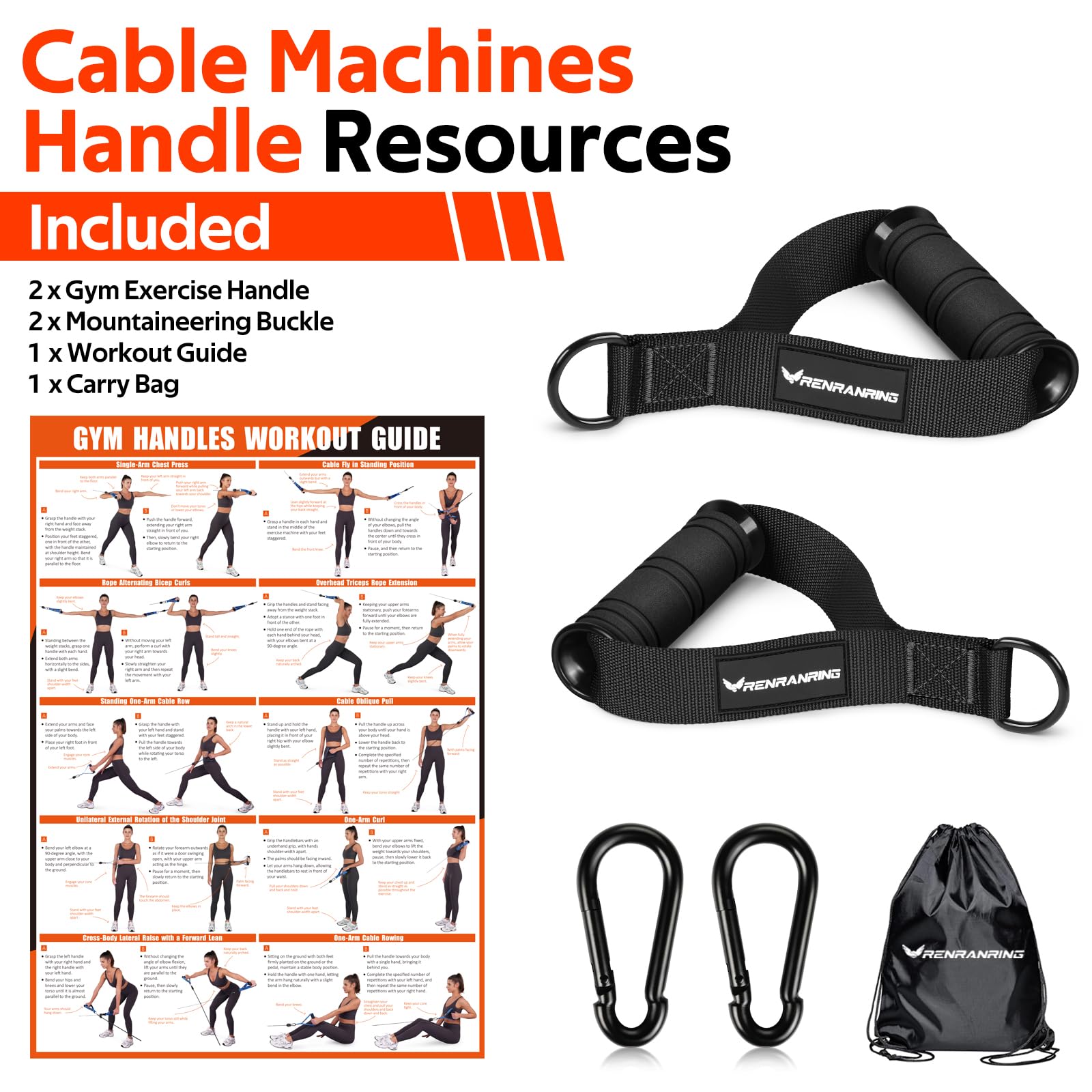 RENRANRING Gym Exercise Handles - Replacement Cable Machine Pulley Attachments for Resistance Bands & Strength Training | Perfect for Pull Down Workouts & Home Gym Equipment | Ideal for CrossFit, Weightlifting & Functional Fitness Training