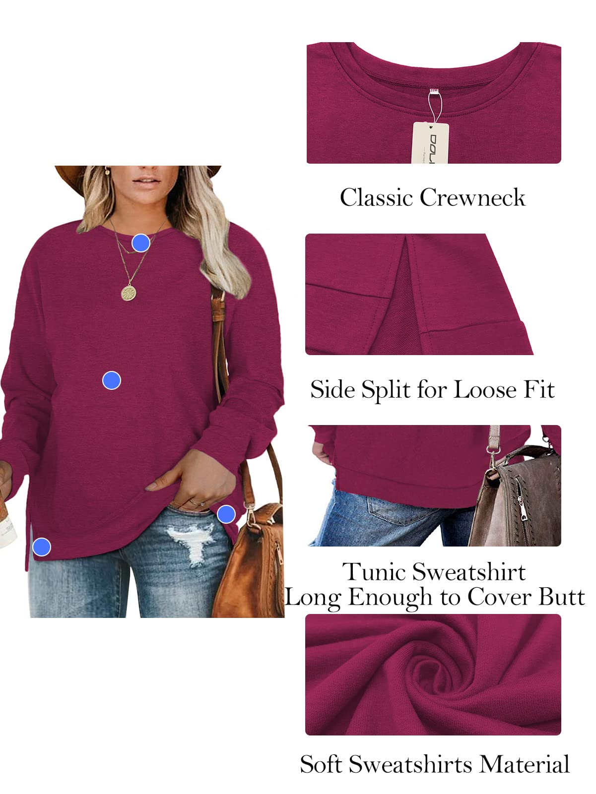 DOLNINE Plus-Size Sweatshirts for Women - Casual Long Sleeve Side Slit Pullover Tops | Comfortable Loungewear for Home, Work & Weekend Outings