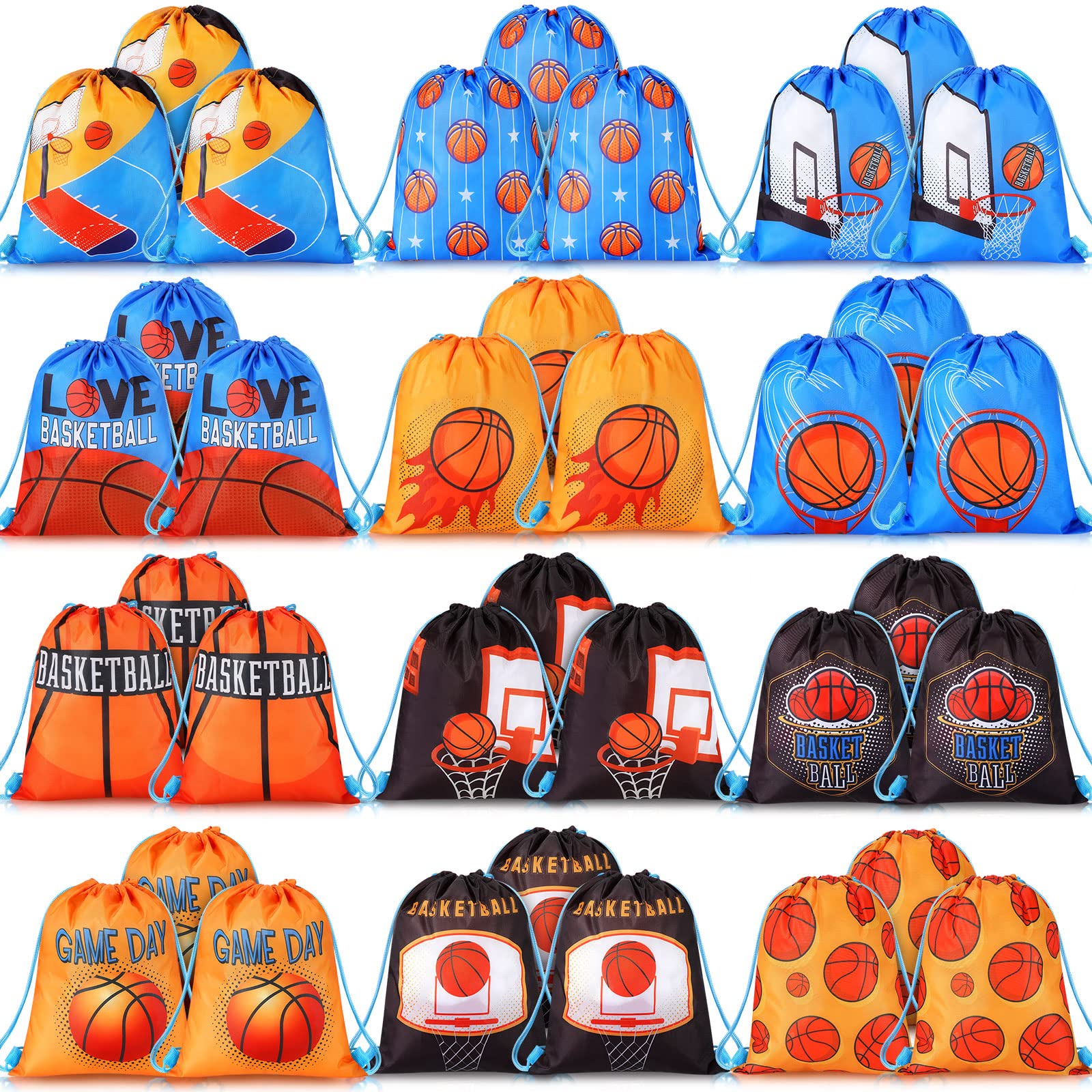 Sanwuta 36 Pcs Basketball Party Favor Bags - Sports Themed Drawstring Goodie Bags for Birthday Parties, Team Events & Gym Workouts - Perfect for Basketball Gifts, Small Ball Storage & Sports Favors