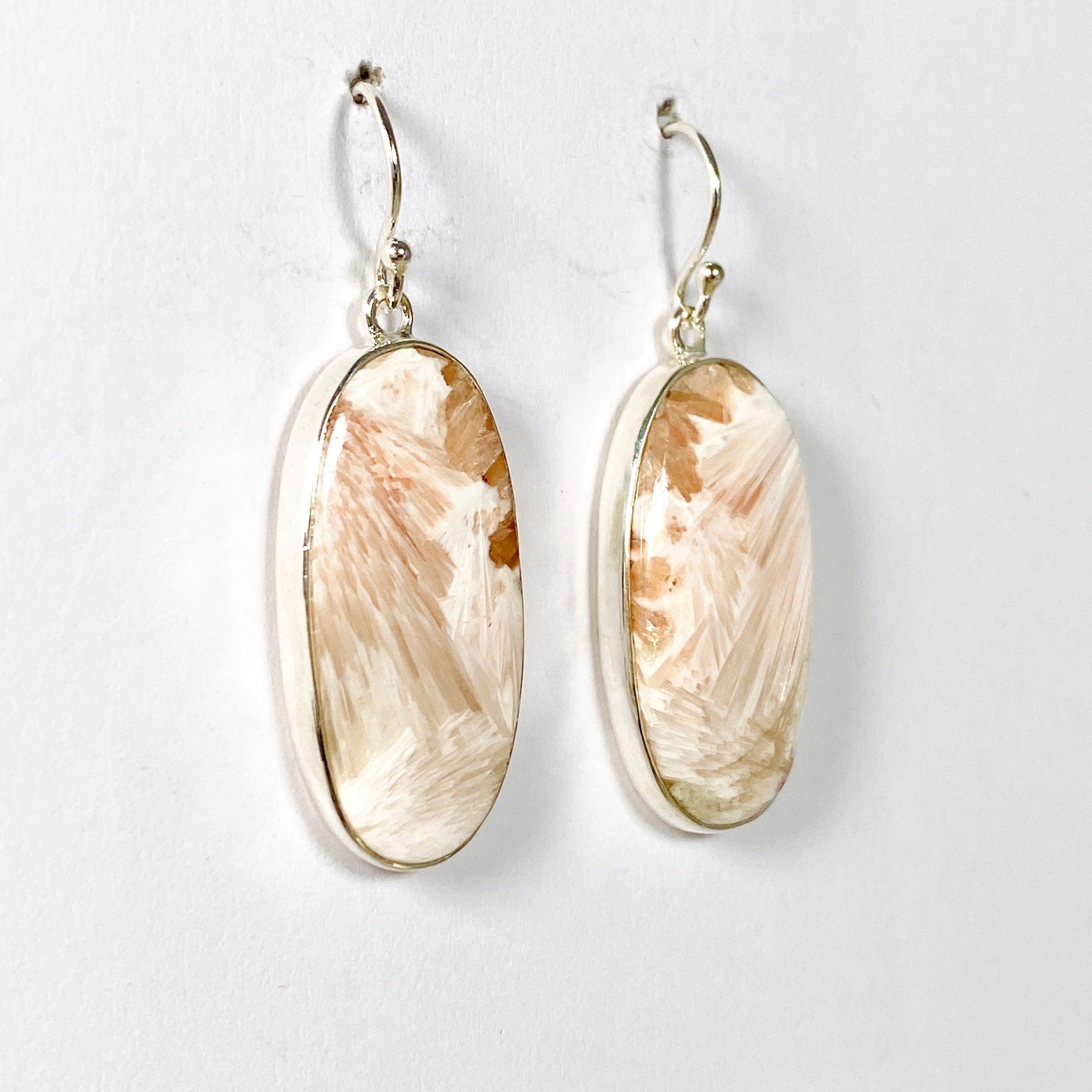 Natural Scolecite Oval Earrings KEGJ1323 - Healing Crystal Jewelry for Meditation, Yoga & Spiritual Balance