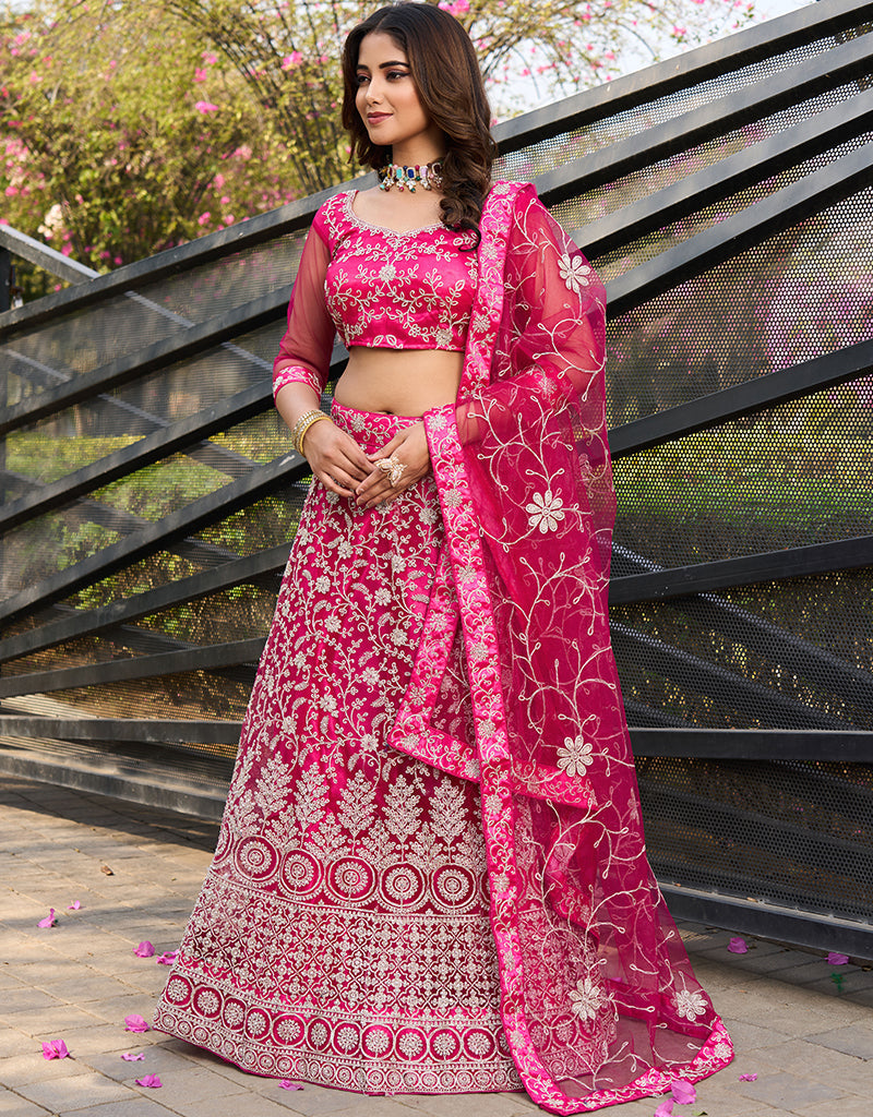 Elegant Pink Net Lehenga Choli for Women - Designer Party Wear Indian Outfit for Weddings, Festivals & Special Occasions