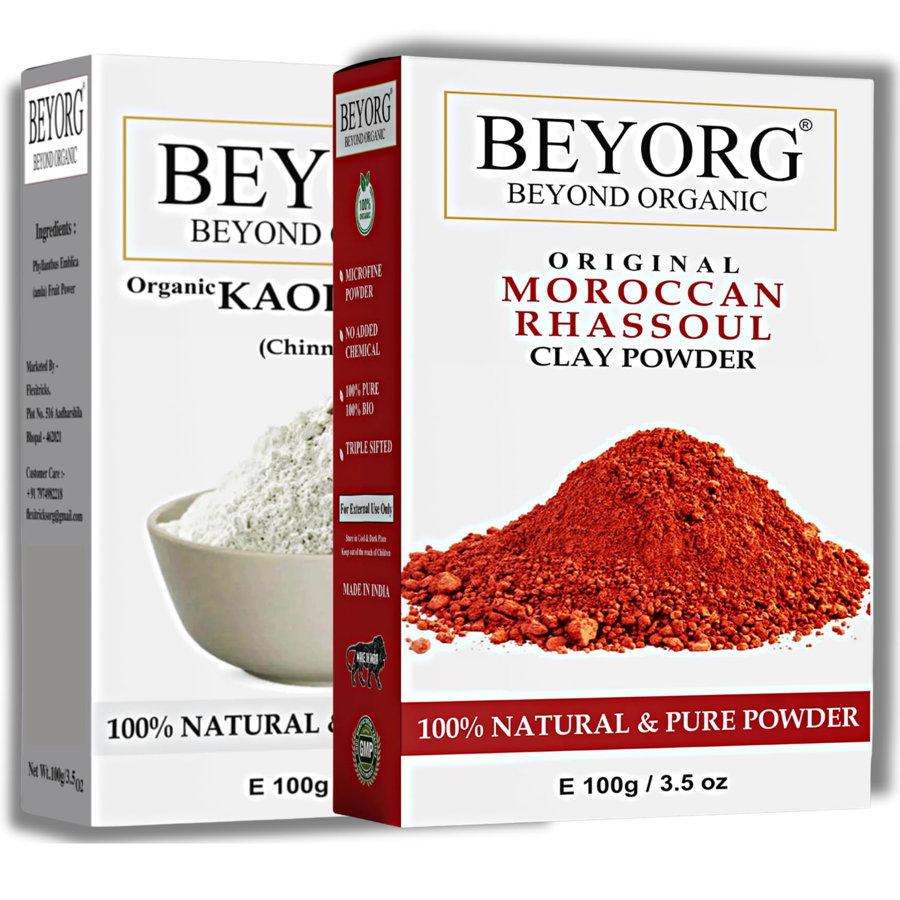 Kaolin Clay Powder & Moroccan Rhassoul Clay Powder for Acne Treatment - Natural Face Mask for Clear Skin, Blemish Removal & Skin Care | Perfect for Detoxifying, Deep Cleansing & Glowing Complexion