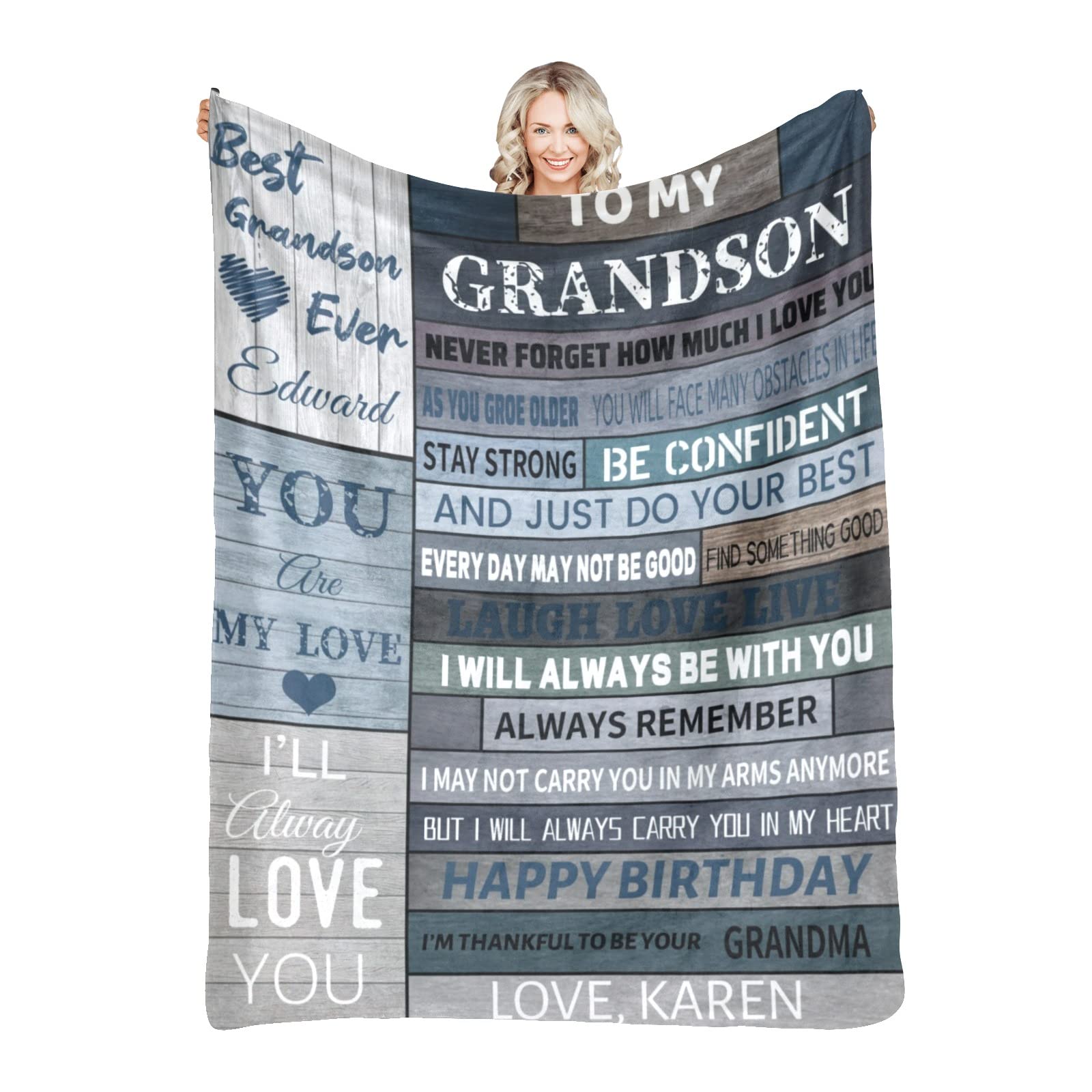 Personalized Grandson Gifts from Grandma & Grandpa - Ultra Soft Flannel Fleece Blanket for Birthday, Graduation, Christmas - Perfect for Cozy Nights, Dorm Room Decor, and Family Keepsake