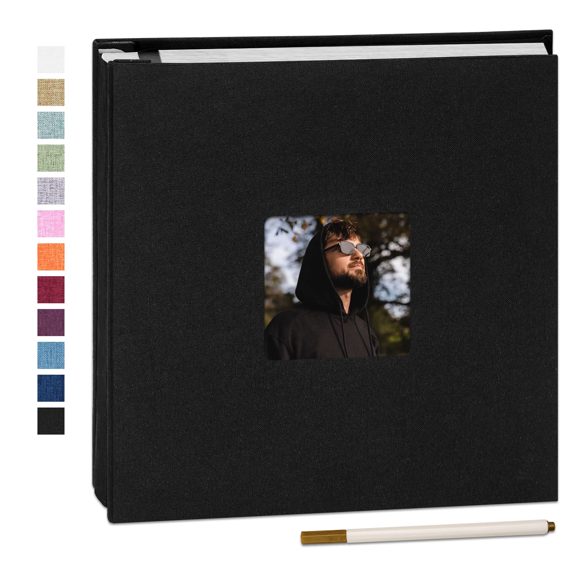 Yopih Self Adhesive Scrapbook Album - 28x27cm Linen Hardcover Photo Book with 40 Double-Sided Pages, Window Cover & Metallic Pen - Perfect for DIY Baby, Wedding, Family Memory Books & Anniversary Gifts