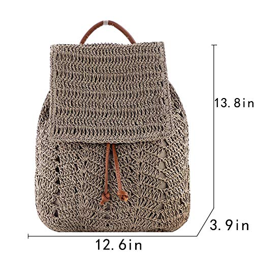 Stylish Women's Mini Straw Travel Backpack - Woven Crossbody Shoulder Bag for Casual Outings & Beach Trips (Gray)