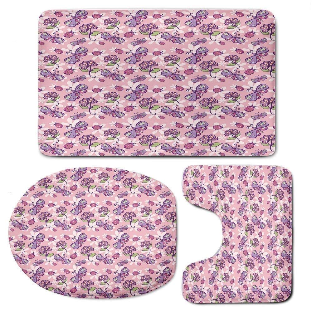 Hawaii Beach Waves Non-Slip Bath Mat Set - 3-Piece Contour Rug with U-Shaped Toilet Lid Cover, Machine Washable & Quick Dry for Bathroom Safety - Perfect for Coastal, Beach House or Tropical Bathroom Decor