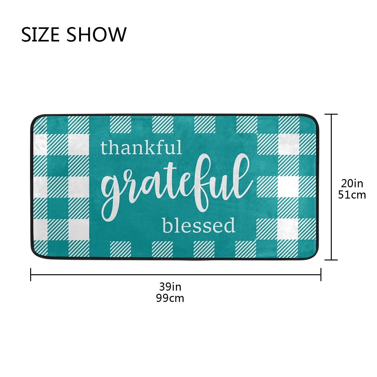 Buffalo Check Sunflower Kitchen Rug - Washable Non-Slip Floor Mat for Kitchen, Turquoise Plaid Anti-Fatigue Comfort Mat - Perfect for Farmhouse Decor & High-Traffic Areas