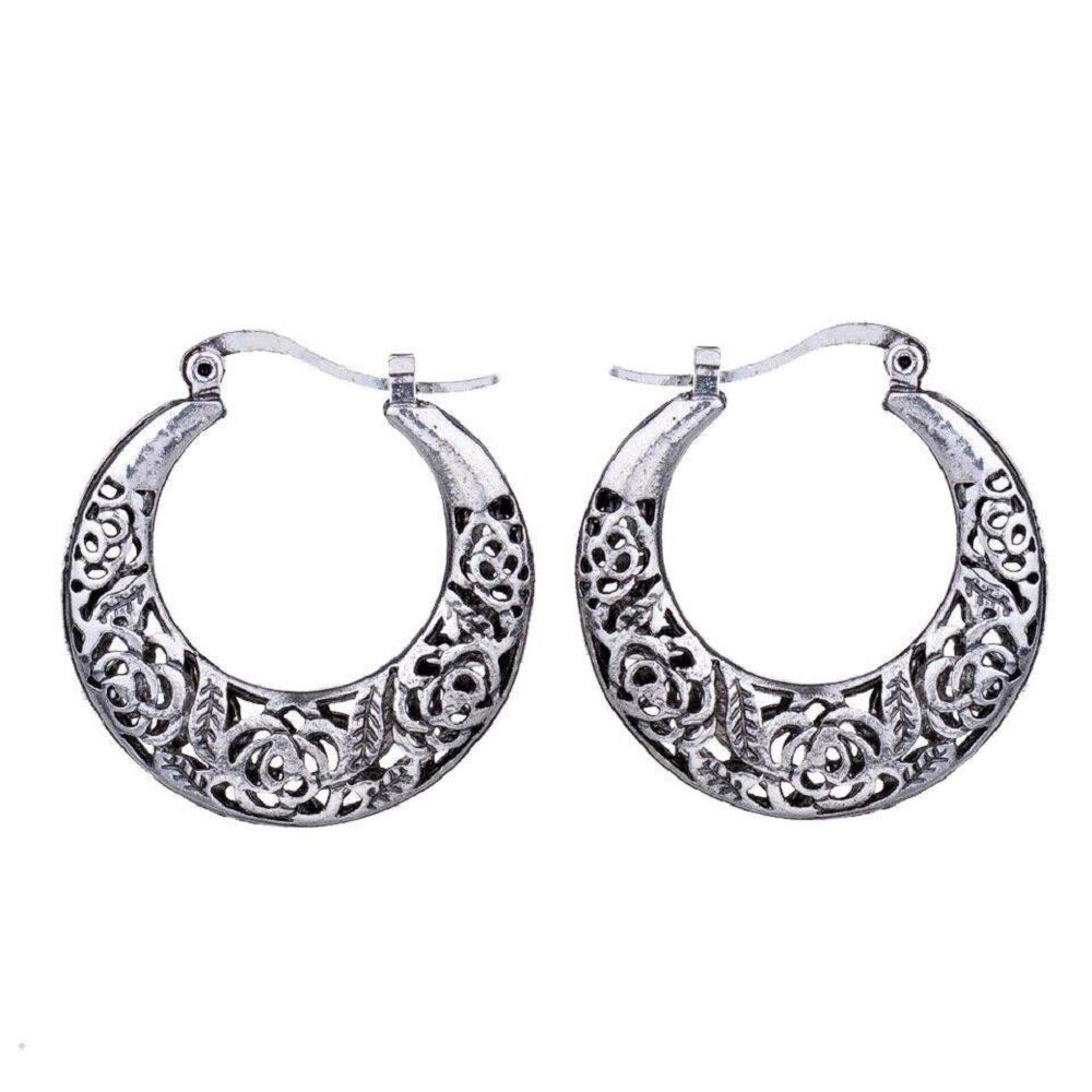 Boho Vintage Silver Hoop Earrings for Women - Handmade Sterling Silver Jewelry - Perfect for Everyday Wear, Parties & Gifts
