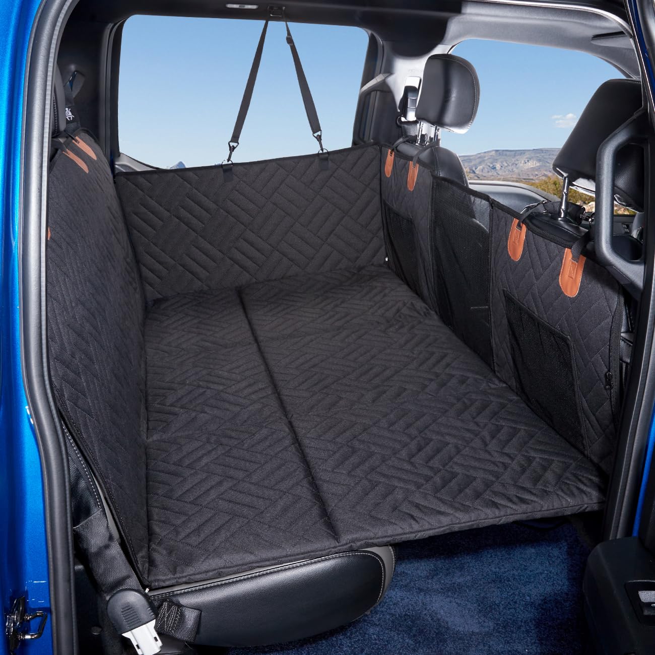 **Waterproof Dog Seat Cover & Pet Bed for Trucks - Back Seat Extender & Hammock for F150, RAM1500, Silverado - Non-Slip Non-Inflatable Pet Mattress (Black) - Perfect for Road Trips & Outdoor Adventures**