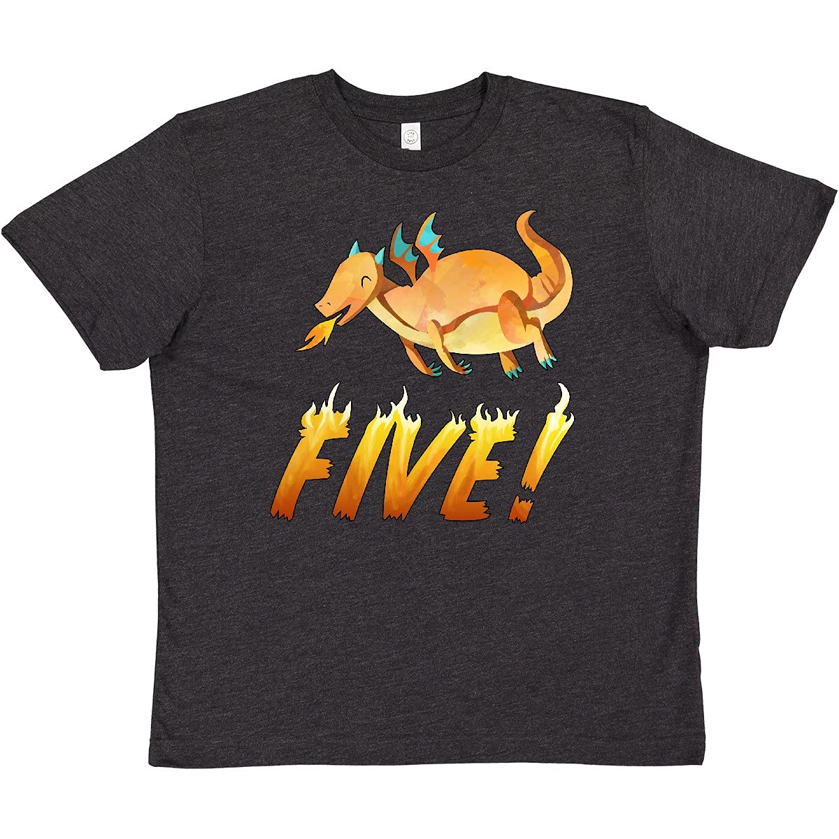 inktastic 5 Fifth Birthday Orange Dragon Breathing Fire Youth T-Shirt - Perfect for Kids Birthday Parties & Dragon-Themed Events
