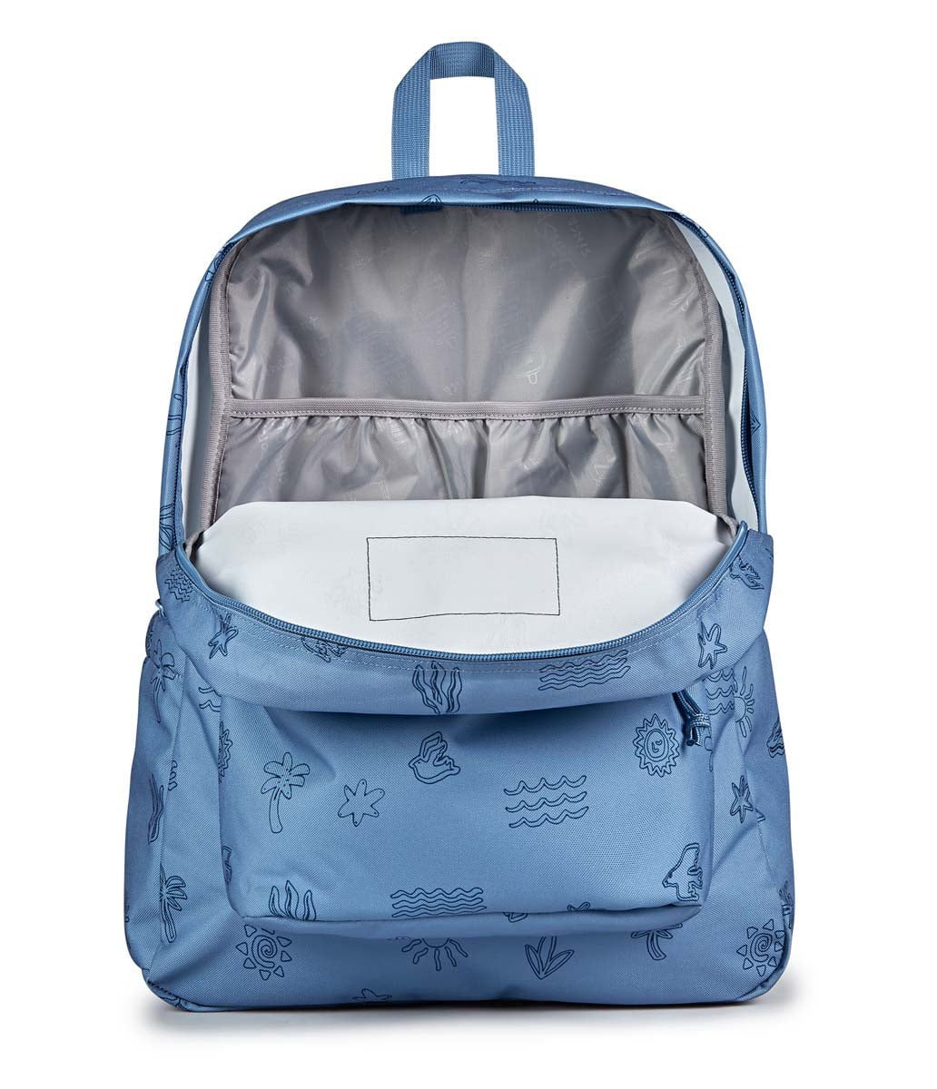 JanSport SuperBreak Plus Backpack - Lightweight Laptop Backpack for School & Travel, Durable Water-Resistant Design, Sunny Sketches Blue Print | Perfect for College Students, Commuters & Outdoor Adventures