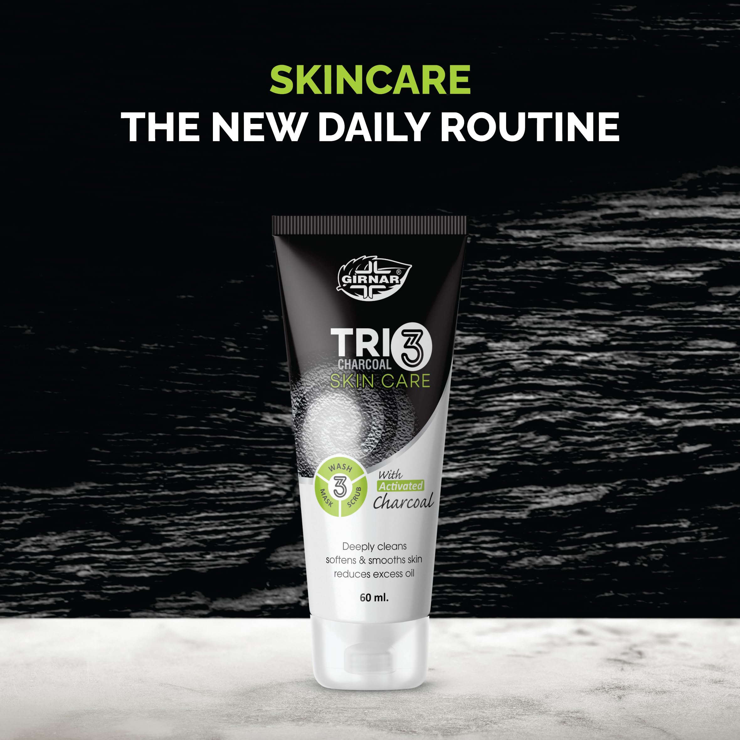 Girnar Trio Charcoal Face Wash - Deep Cleansing & Detoxifying for Clear Skin | 60ml x 3 | Perfect for Daily Skincare Routine