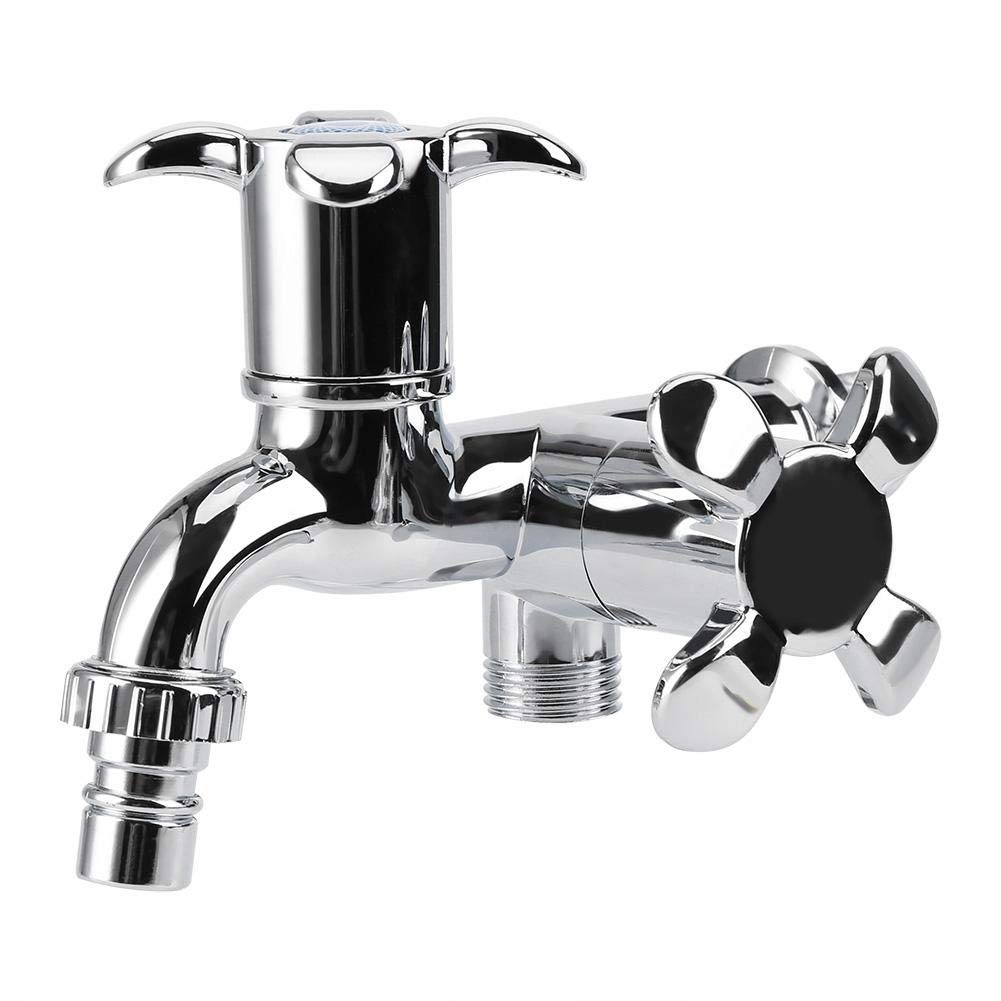 Tomotato G1/2 Double Spout Wall Mounted Plastic Faucet - Bathroom Sink, Kitchen, Washing Machine & Garden Water Tap with Switch (2 Pack) - Perfect for Outdoor Use, RV Camping & Utility Sinks