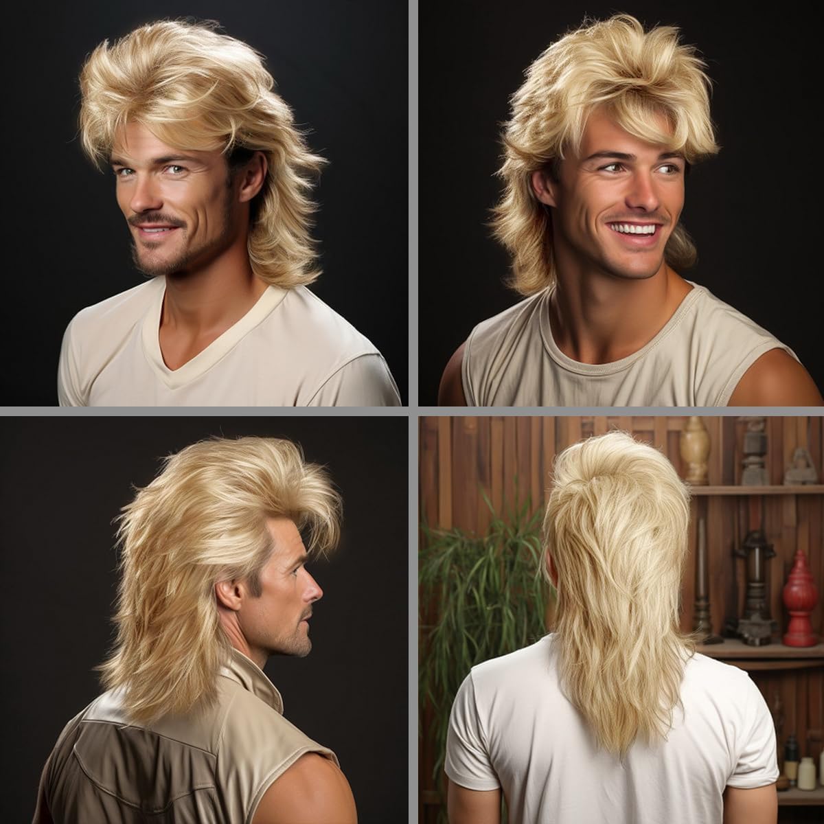 ALUMI Mullet Wigs for Men - 80s Retro Party Costume Wig, Blonde Funny Adult Halloween Cosplay Hairpiece - Perfect for 80s Theme Parties, Halloween Costumes & Cosplay Events