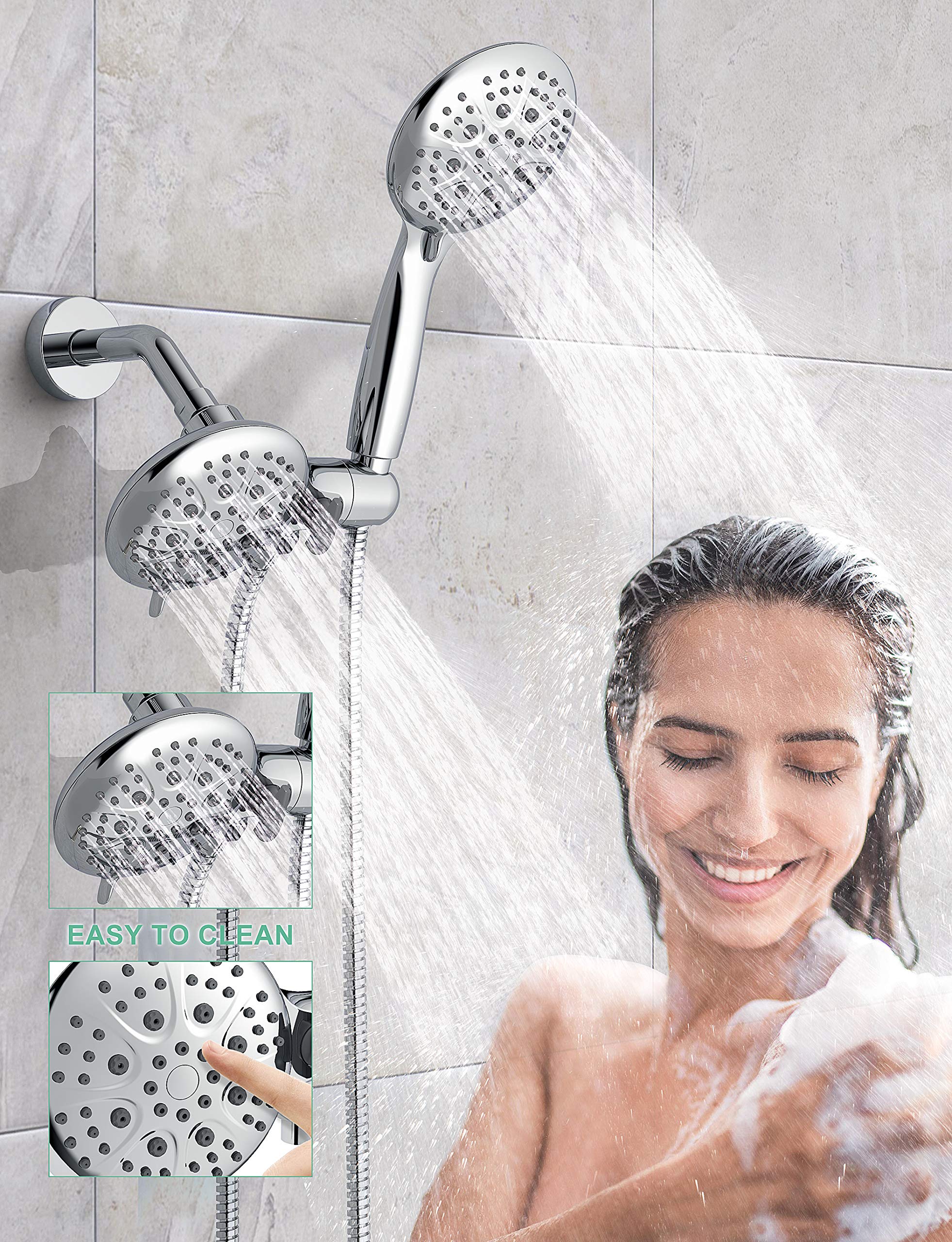SR SUN RISE 35-Function High Pressure Shower System with Rain Shower Head & Tub Spout - 2-in-1 Dual Shower Combo Faucet Set with 3-Way Diverter Valve - Polished Chrome Finish for Bathroom & Spa Relaxation