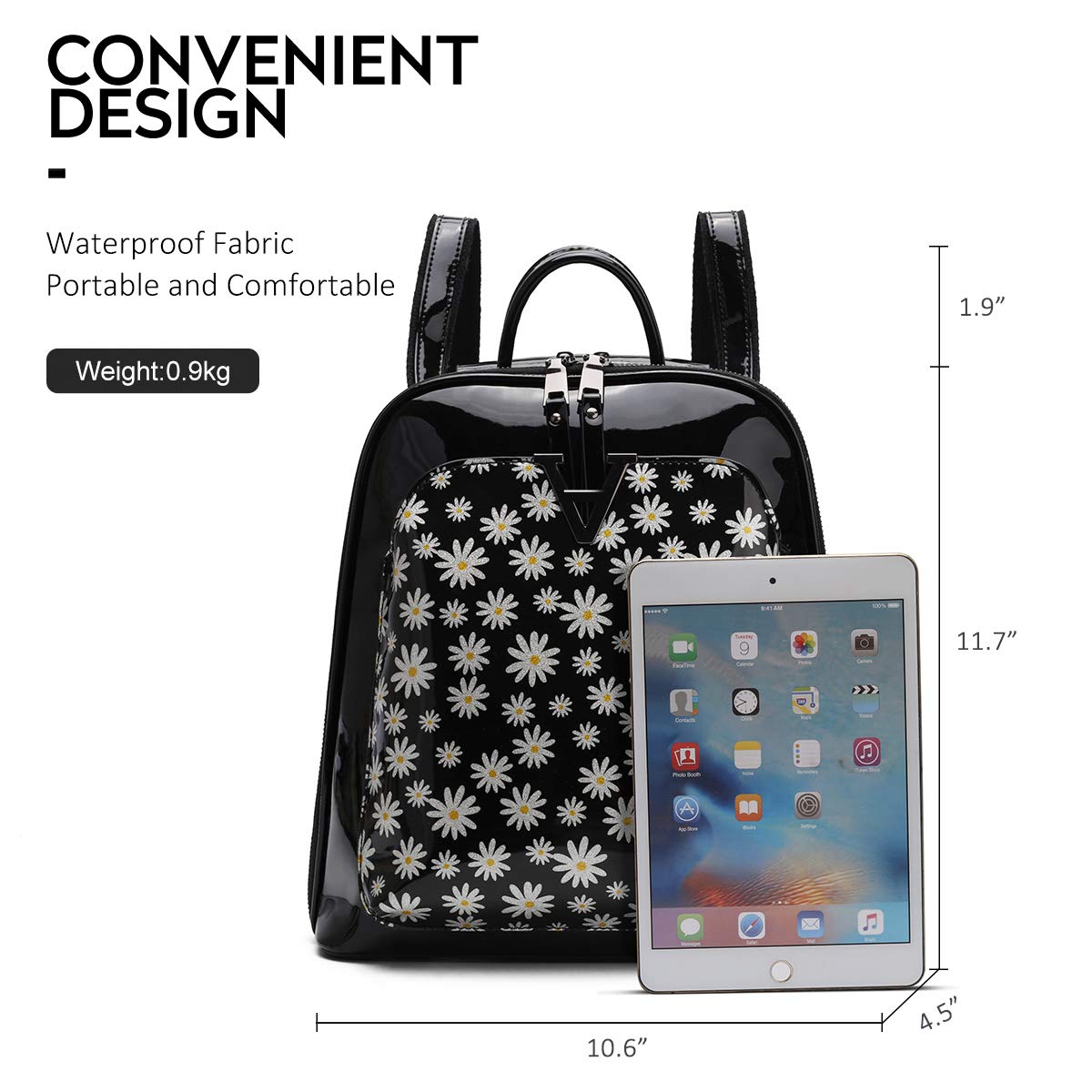 Angel Kiss Women's PU Leather Backpack Purse - Stylish Shoulder Bag with Zipper Closure, Casual Daypack for Work, Travel & School (Black/Silver)
