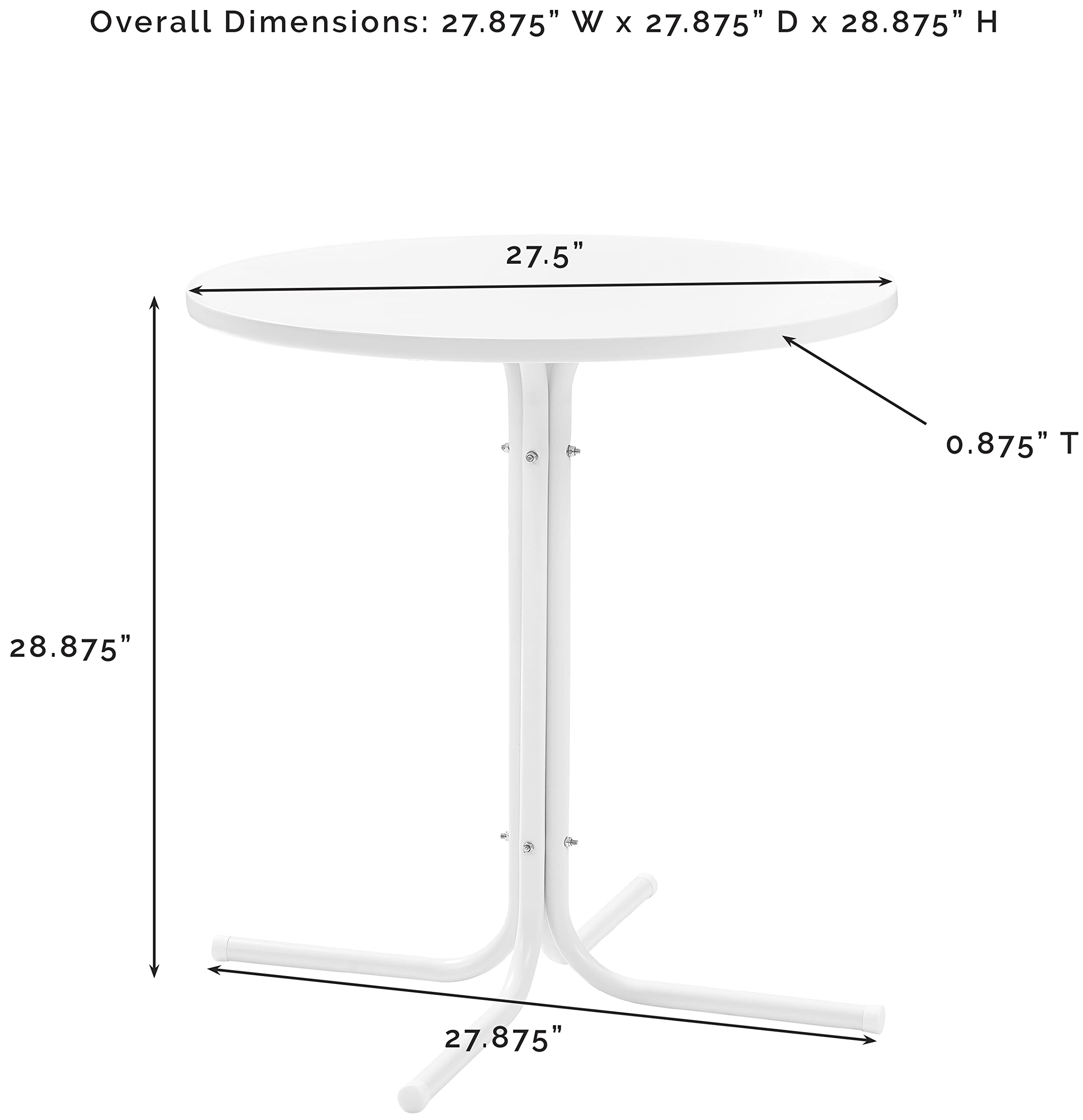 Crosley Griffith Round Outdoor Bistro Table - Retro Metal Patio Dining Table for Garden, Porch, Deck - White Satin Finish - Perfect for Small Space Entertaining & Al Fresco Dining