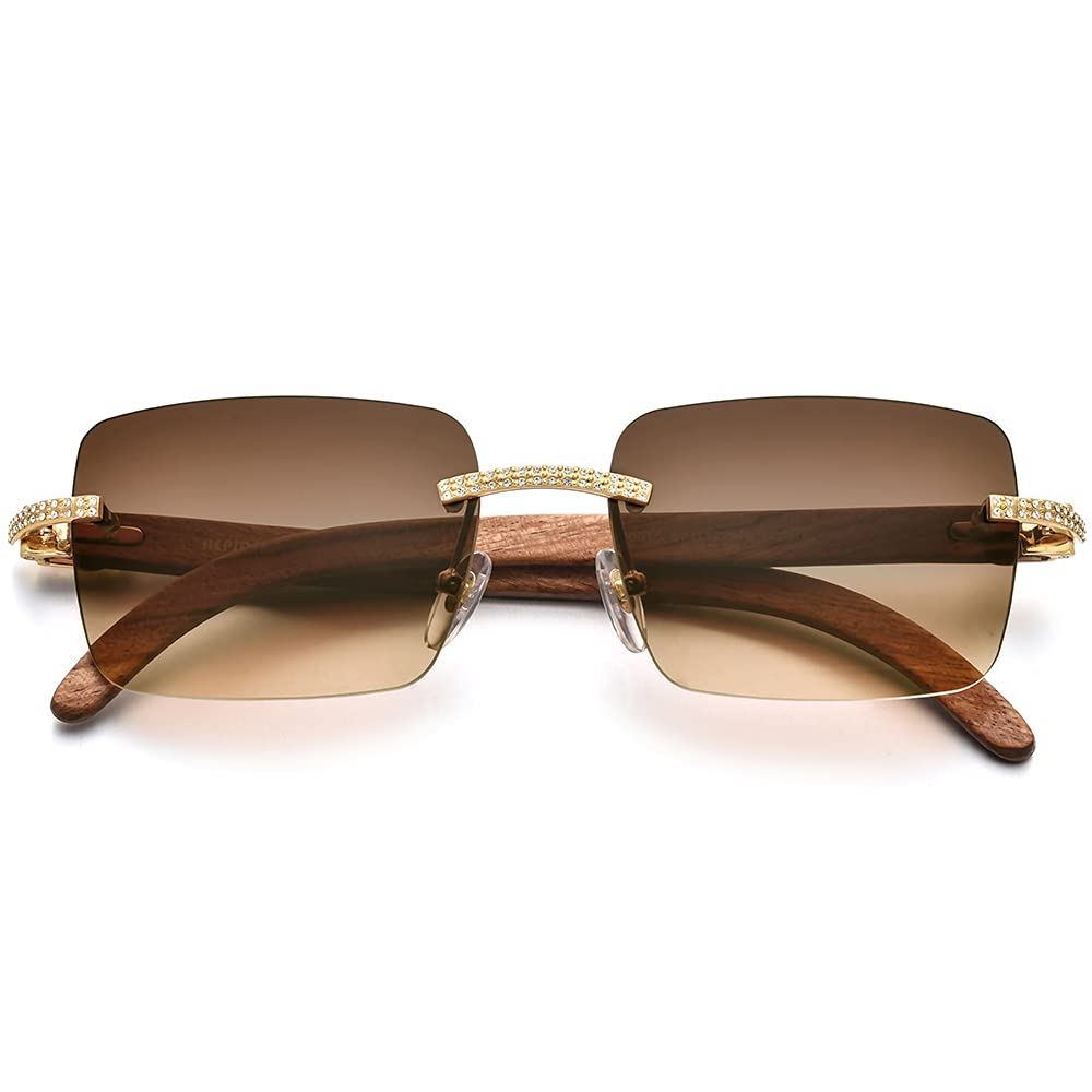 Authentic 100% Buffalo Horn Sunglasses for Men - Rimless Square Frame UV Protection - Stylish & Durable for Outdoor, Driving & Fashion