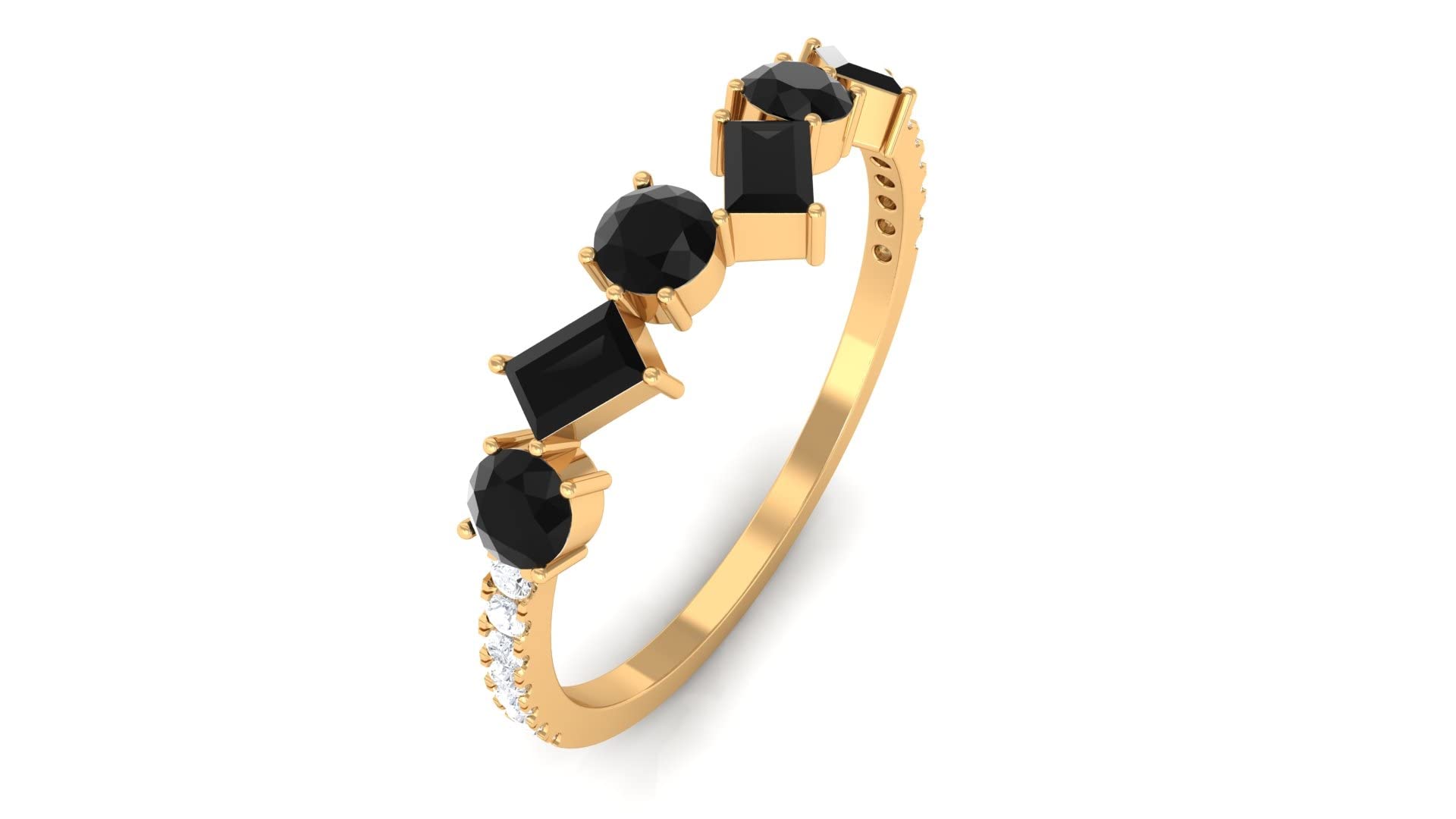 1/2 CT Black Onyx and Diamond Ring - 14K Solid Gold Black Onyx Half Eternity Band for Women | Elegant Jewelry Gift for Anniversary, Birthday, Wedding & Special Occasions