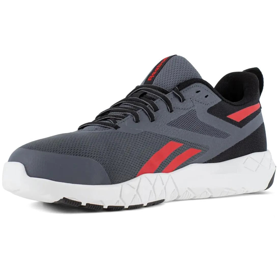Flexagon Force XL Composite Toe Athletic Work Shoes for Men - Lightweight Safety Shoes with Slip-Resistant Sole, Gray/Red - Ideal for Construction, Warehouse & Industrial Work