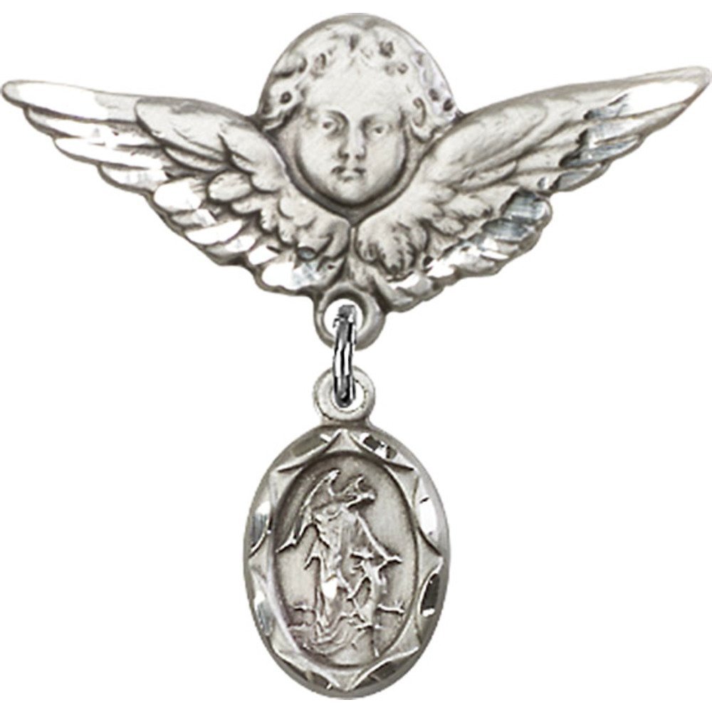 Sterling Silver Guardian Angel Baby Badge Pin - 1 1/8 X 1 1/8 Inch Protective Charm for Christening, Baptism & Newborn Gifts | Elegant Keepsake for Baby Showers & First Birthday