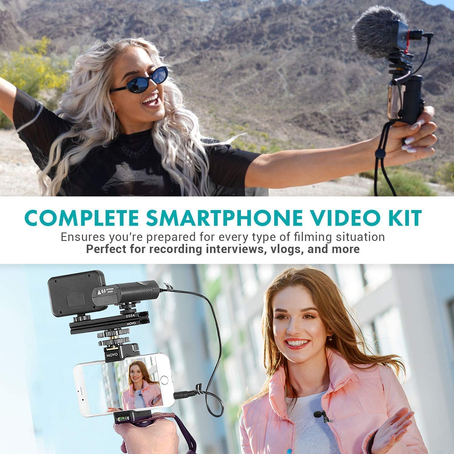 MOVO Huge Smartphone Vlogging Kit V8 - USB Type-C Dongle, Mini Tripod, Grip Rig, Wireless Shotgun Mic, 360° Stereo Microphones & LED Lights - Perfect for TikTok, YouTube Live Streaming & Content Creation (Ideal for Vloggers, Travel Videos & Social Media Content)