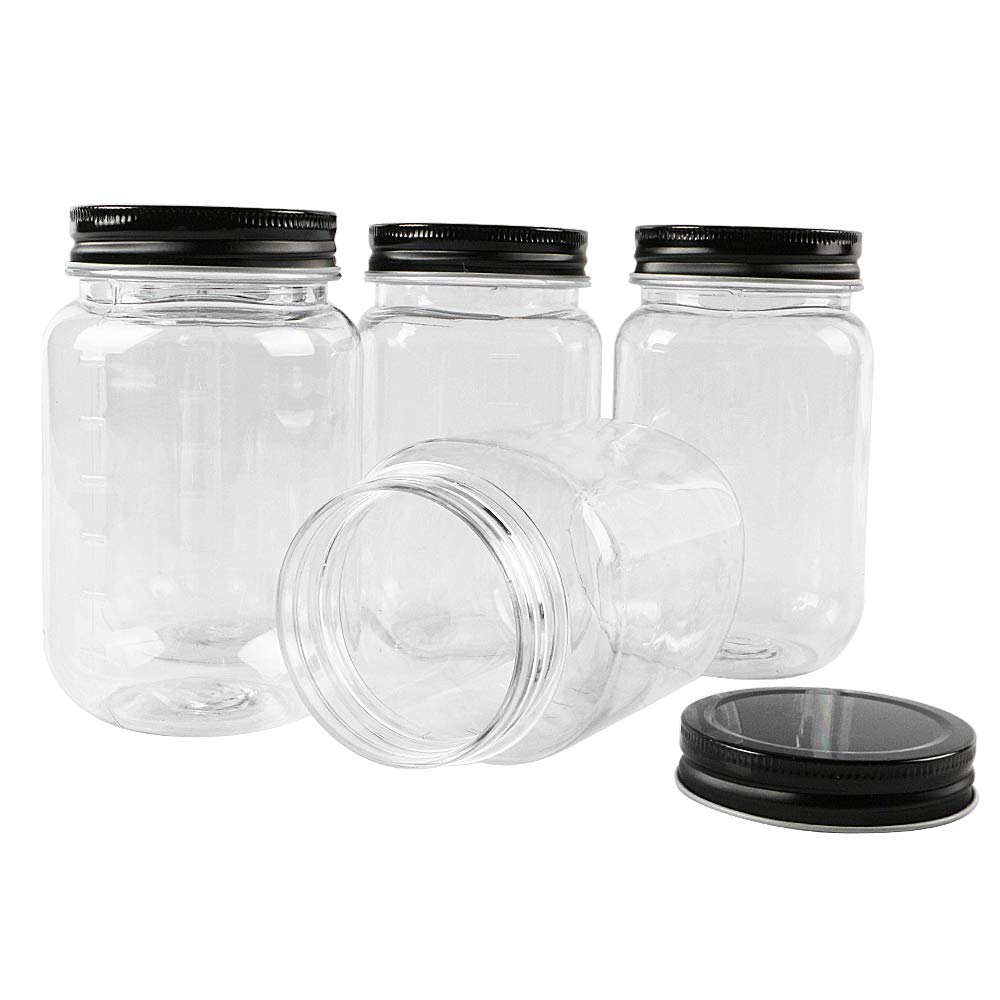 Novelinks 16oz Clear Plastic Jars with Black Lids - 10 Pack BPA-Free Refillable Round Storage Containers for Kitchen Pantry Organization, Spice Jars, Craft Supplies & Household Storage | Airtight Food Containers for Flour, Sugar, Coffee & Dry Goods
