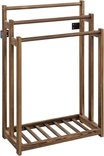 Wooden Freestanding Multi-Tier Towel Rack Stand with Shelf - Bathroom, Bedroom, Kitchen & Gym Towel Holder - Perfect for Organizing Hand Towels, Blankets & Robes in Home & Spa