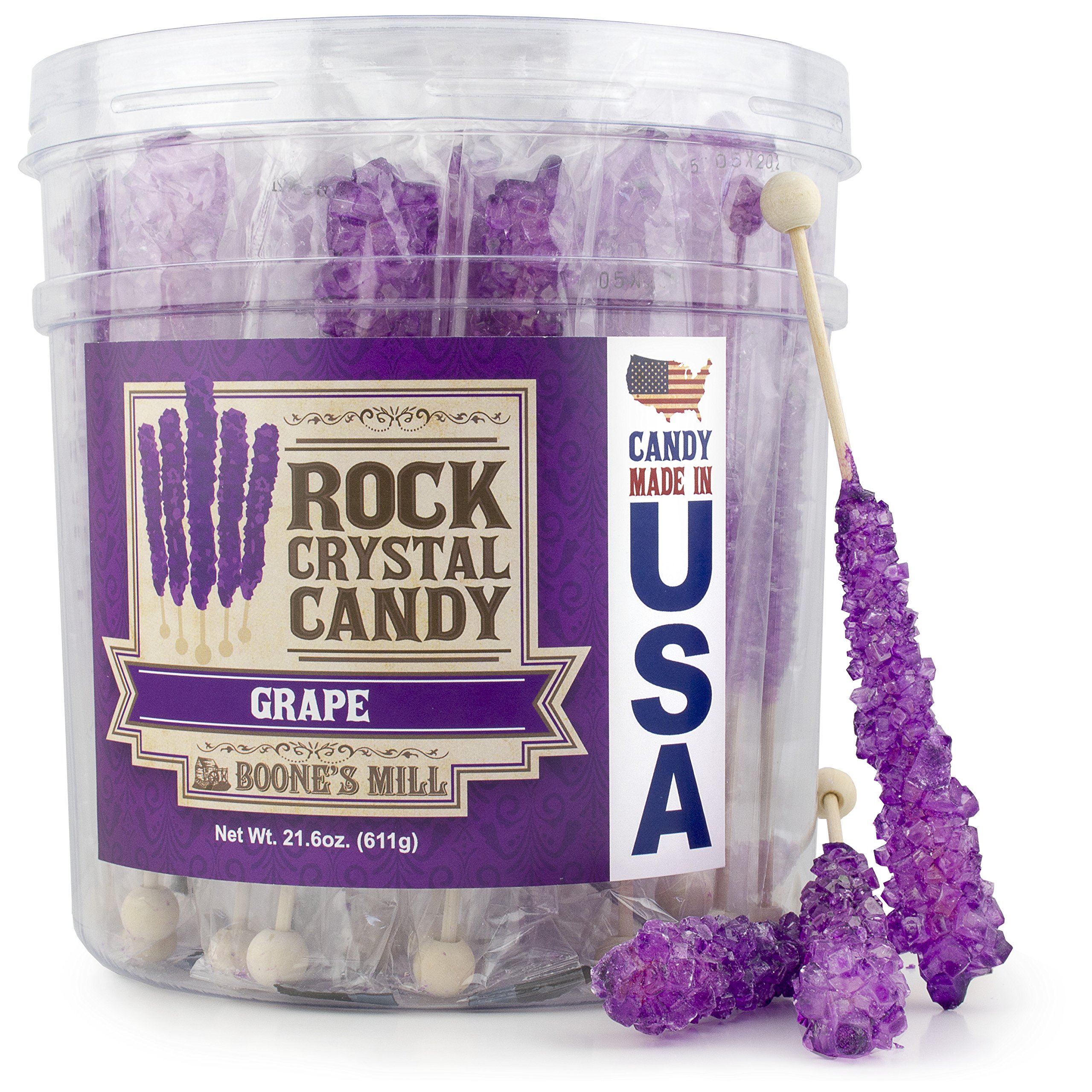 Boone's Mill Rock Crystal Candy Sticks - Purple Grape Flavor, Pack of 36 | Vintage Hard Candy for Parties, Gifts & Nostalgic Treats