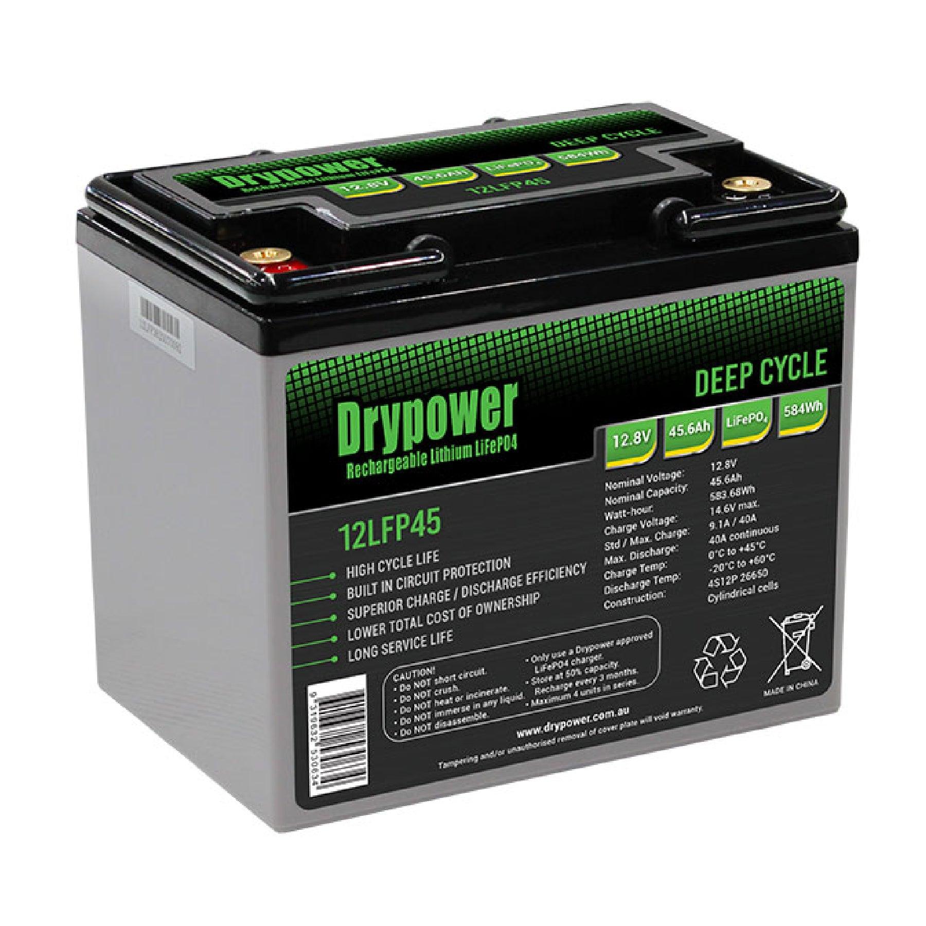 Drypower 12.8V 100Ah LiFePO4 Lithium Iron Phosphate Rechargeable Battery - Perfect for Solar Power Systems, RVs, Marine & Off-Grid Applications