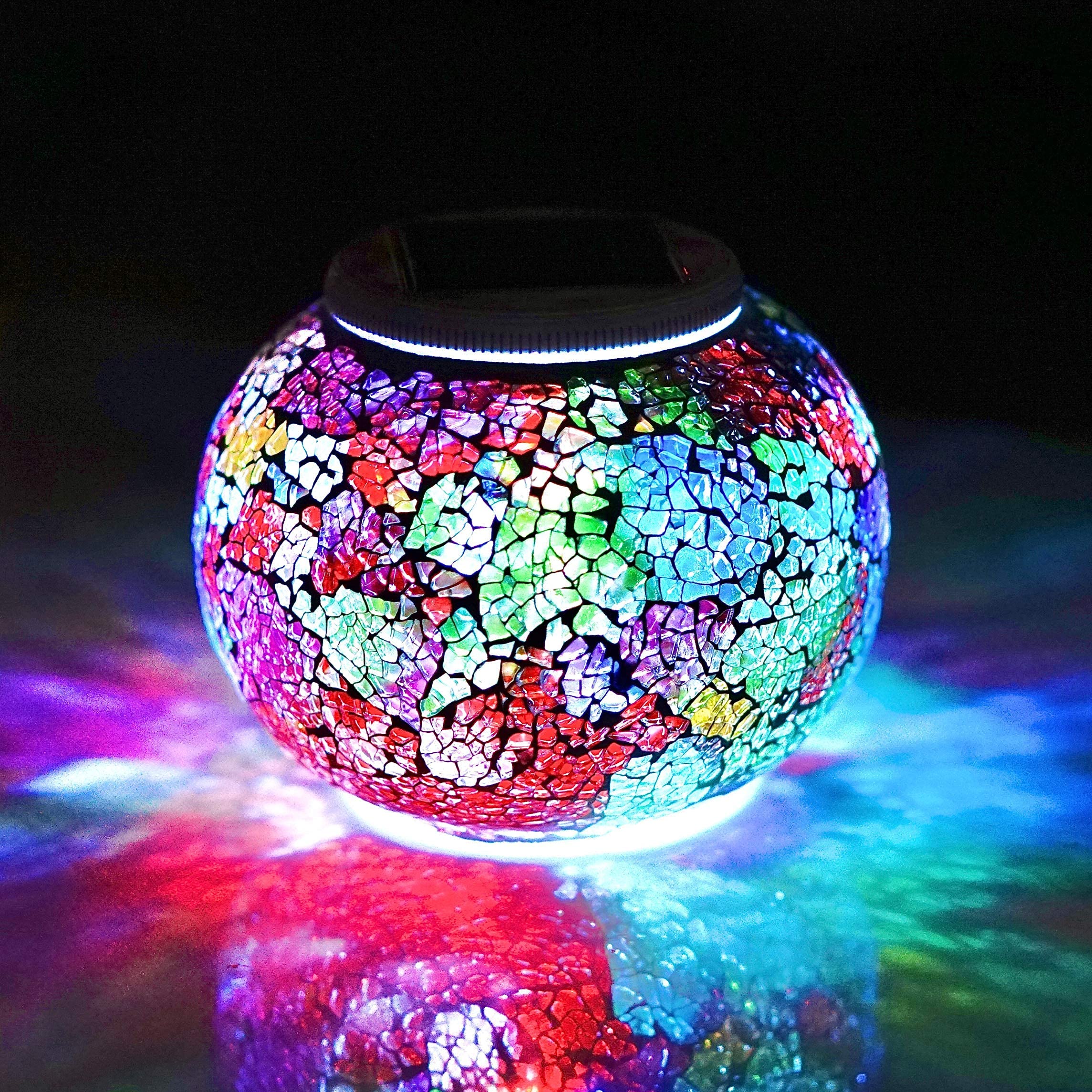 Solar Powered LED Glass Ball Light - Color Changing Crackle Mosaic Table Lamp, Waterproof Outdoor/Indoor Night Light for Bedroom, Yard, Patio, Garden & Christmas Decor (Multi-Colored) - Perfect for Ambient Lighting & Holiday Displays