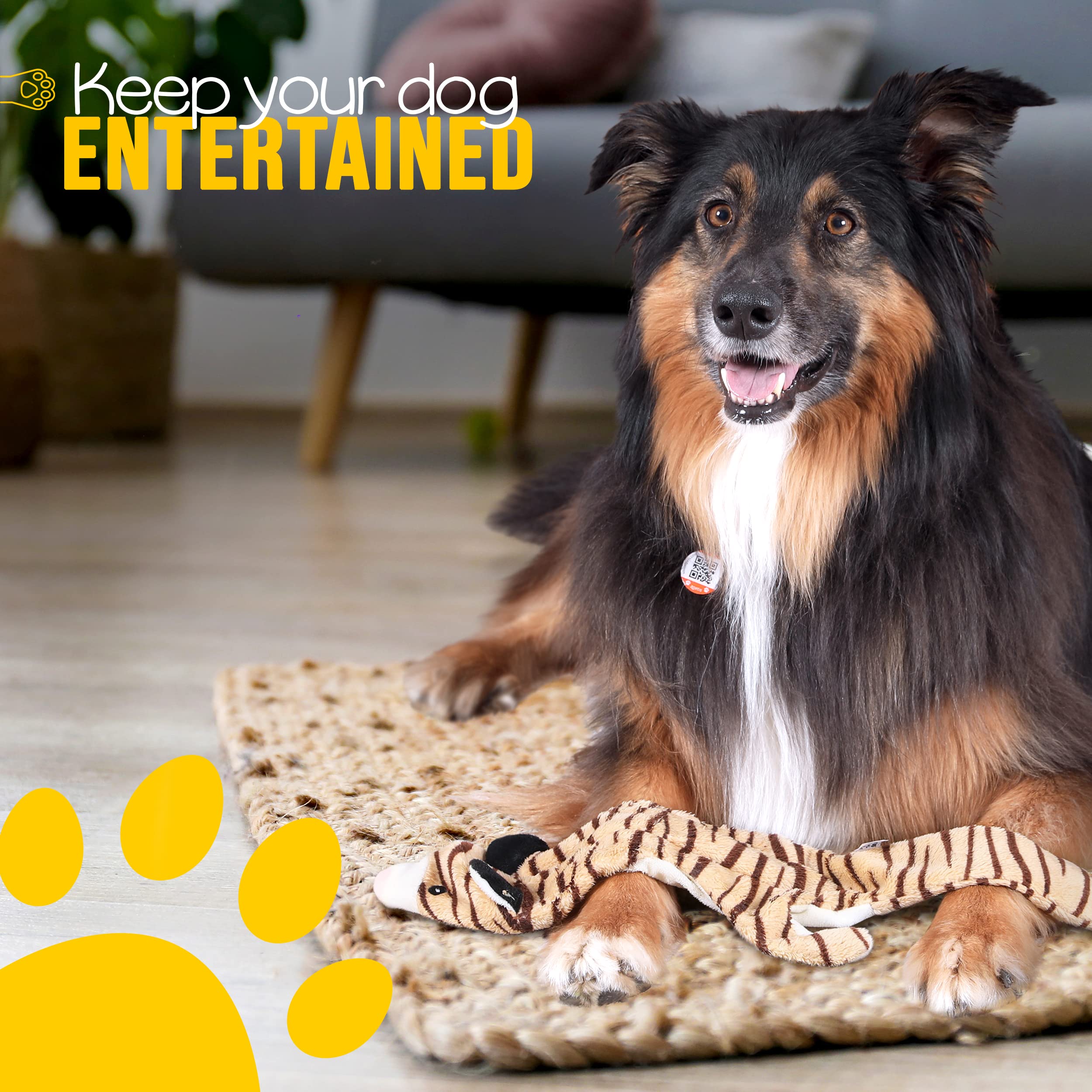 Soft Tiger Plush Dog Toy for Medium Dogs - No Stuffing, 2 Squeakers, Machine Washable & Mess-Free | Perfect for Playtime, Training, and Puppy Chewing Relief