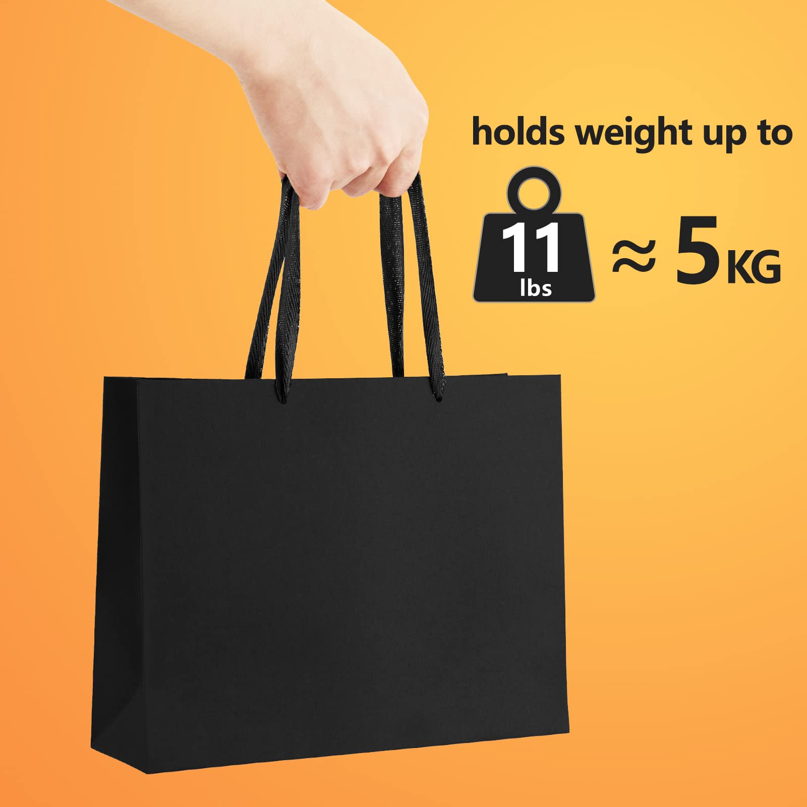 BagDream 25 Pack Black Kraft Paper Gift Bags with Handles - 12.5x4.5x11 Inches Bulk Shopping Bags for Retail, Grocery, Party Favors & Gift Wrapping | Perfect for Birthday Parties, Weddings, Christmas Gifts & Store Merchandise