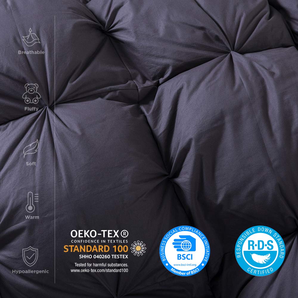Premium All-Season Goose Down Comforter - 100% Egyptian Cotton Cover, Baffle Box Design, 55oz Fill (Twin Size, Classic Gray) - Ideal for Year-Round Comfort in Bedrooms, Guest Rooms & Hotels