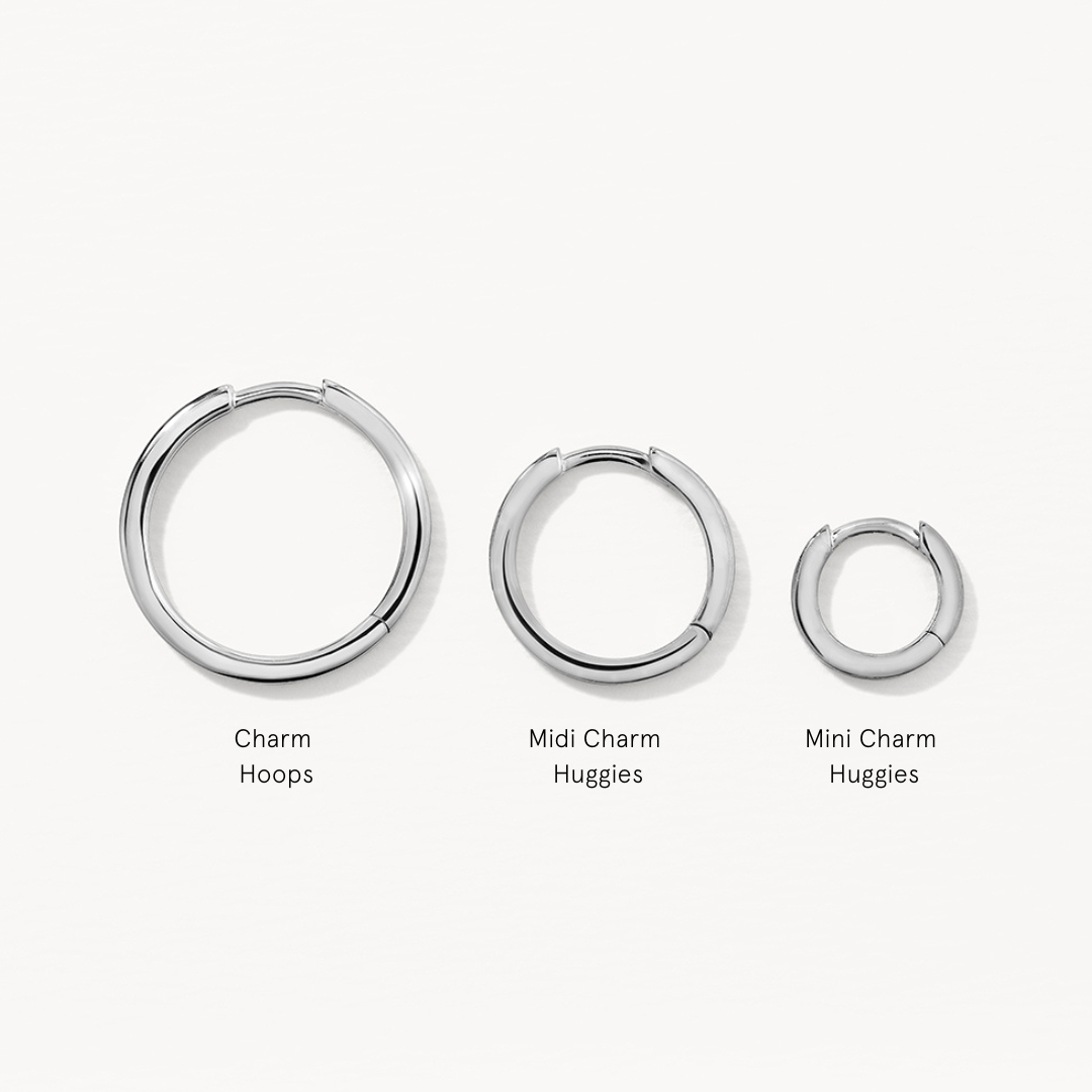 Silver Midi Charm Huggie Earrings for Women - Trendy & Hypoallergenic Hoop Earrings for Everyday Wear, Date Night & Gifts